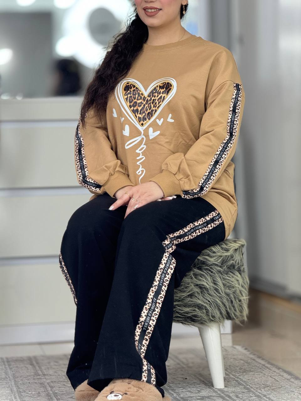 ست دورس شلوار قلب پلنگی کد 6487