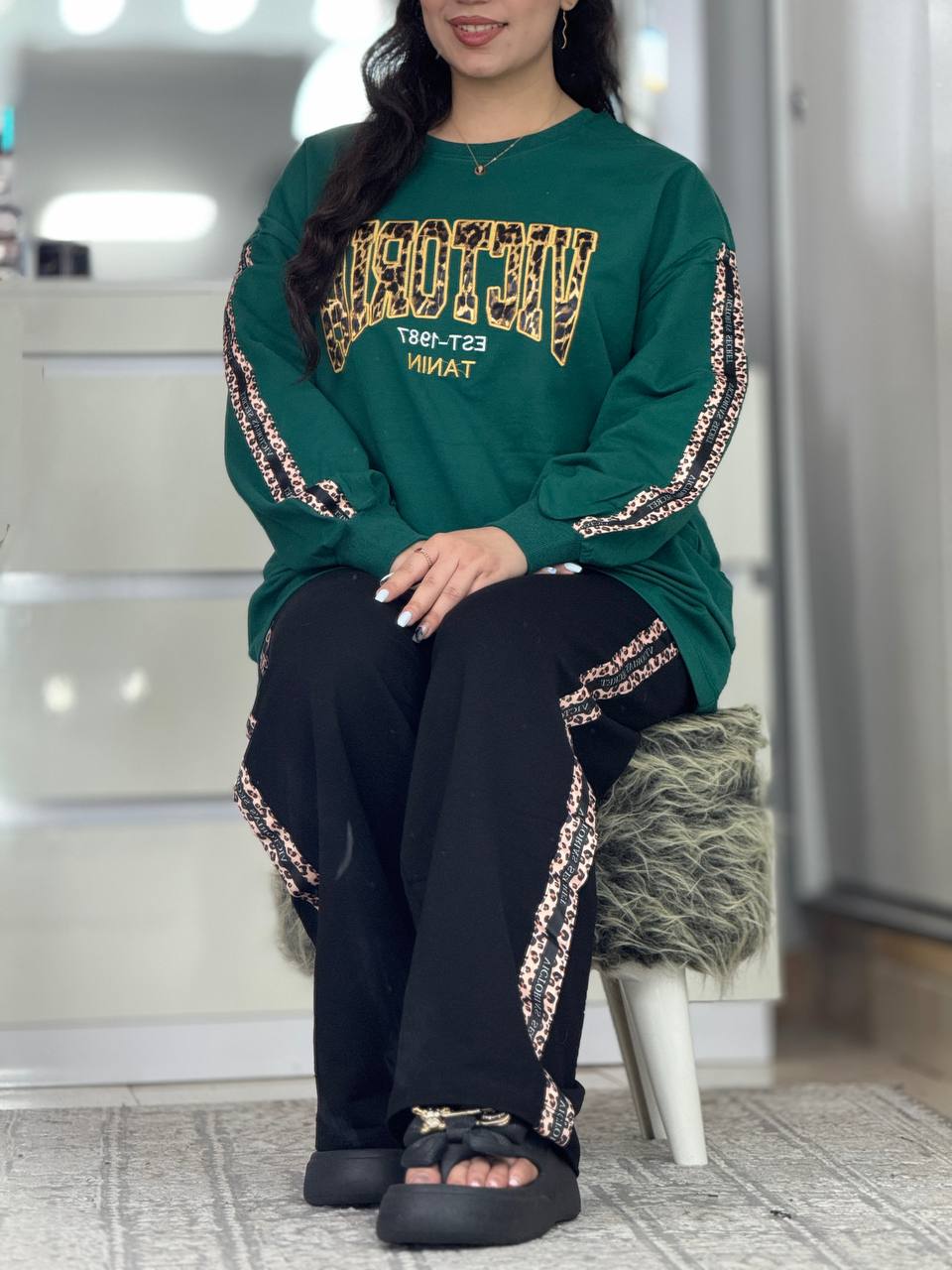ست دورس شلوار نوشته پلنگی کد 6107