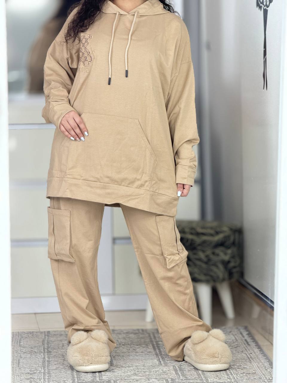ست هودی شلوار گوچی نسکافه ای کد6134