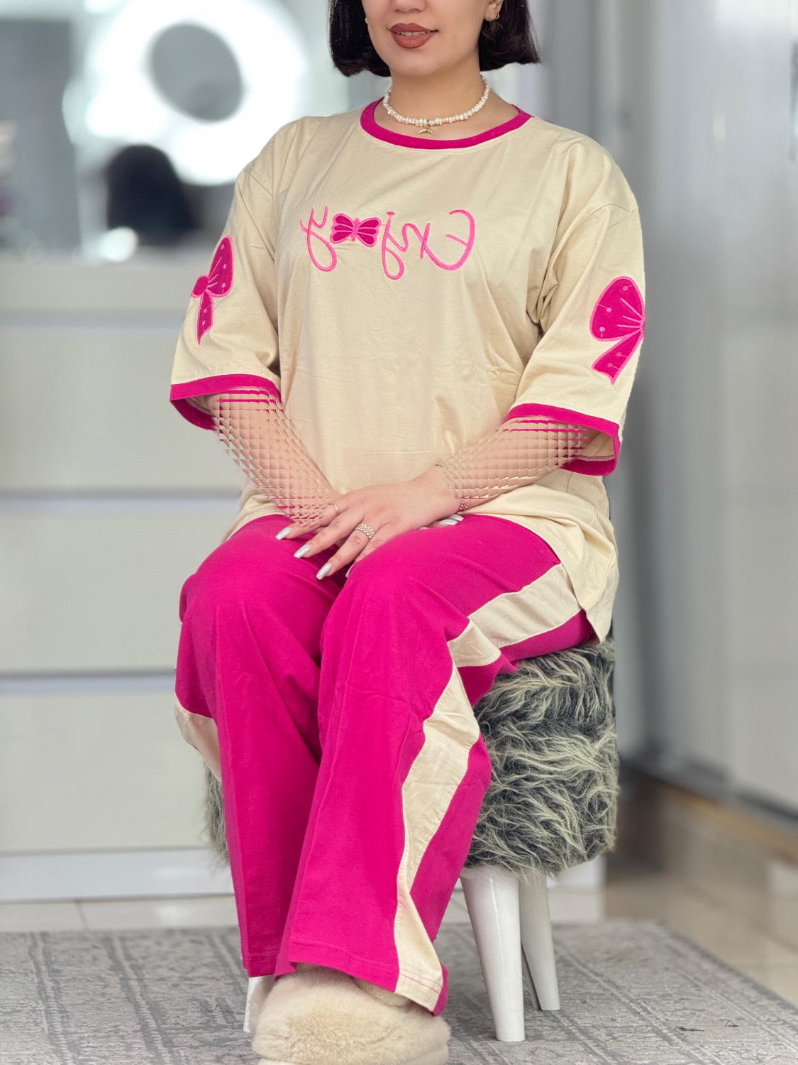ست بگی استین پاپیون رنگی کد 33561