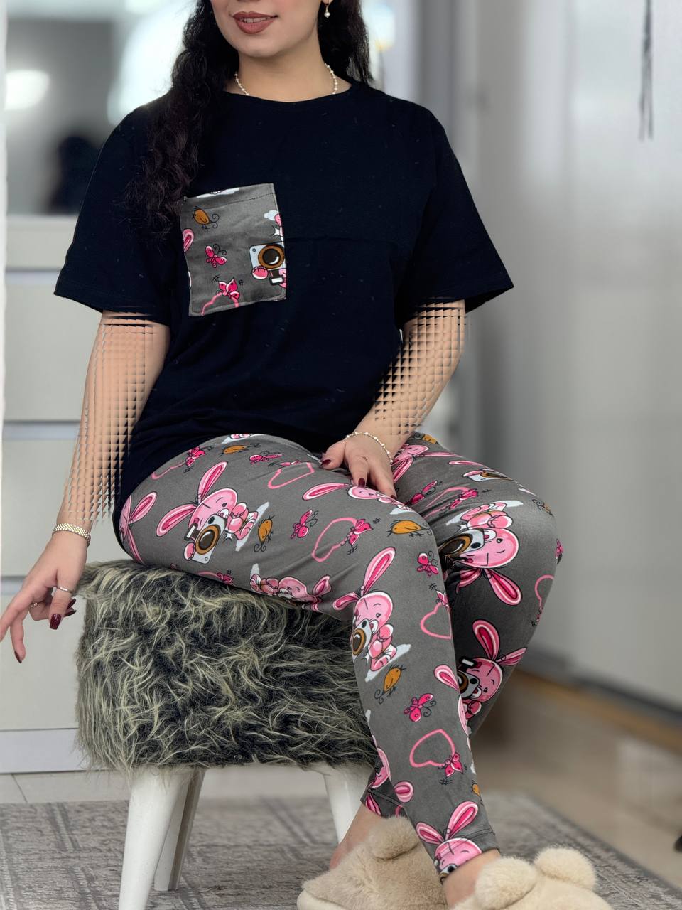 ست مخمل تیشرت مشکی کد 6314