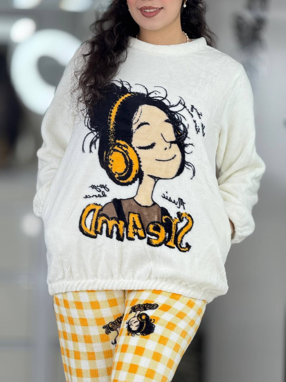 ست حوله ای شلوارچهارخونه زرد کد 6311