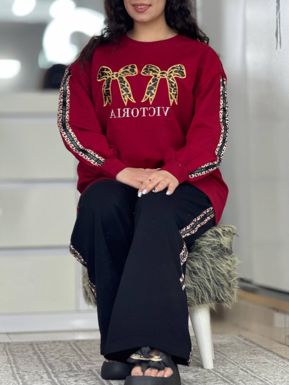 ست دورس شلوار پاپیون پلنگی کد 6305