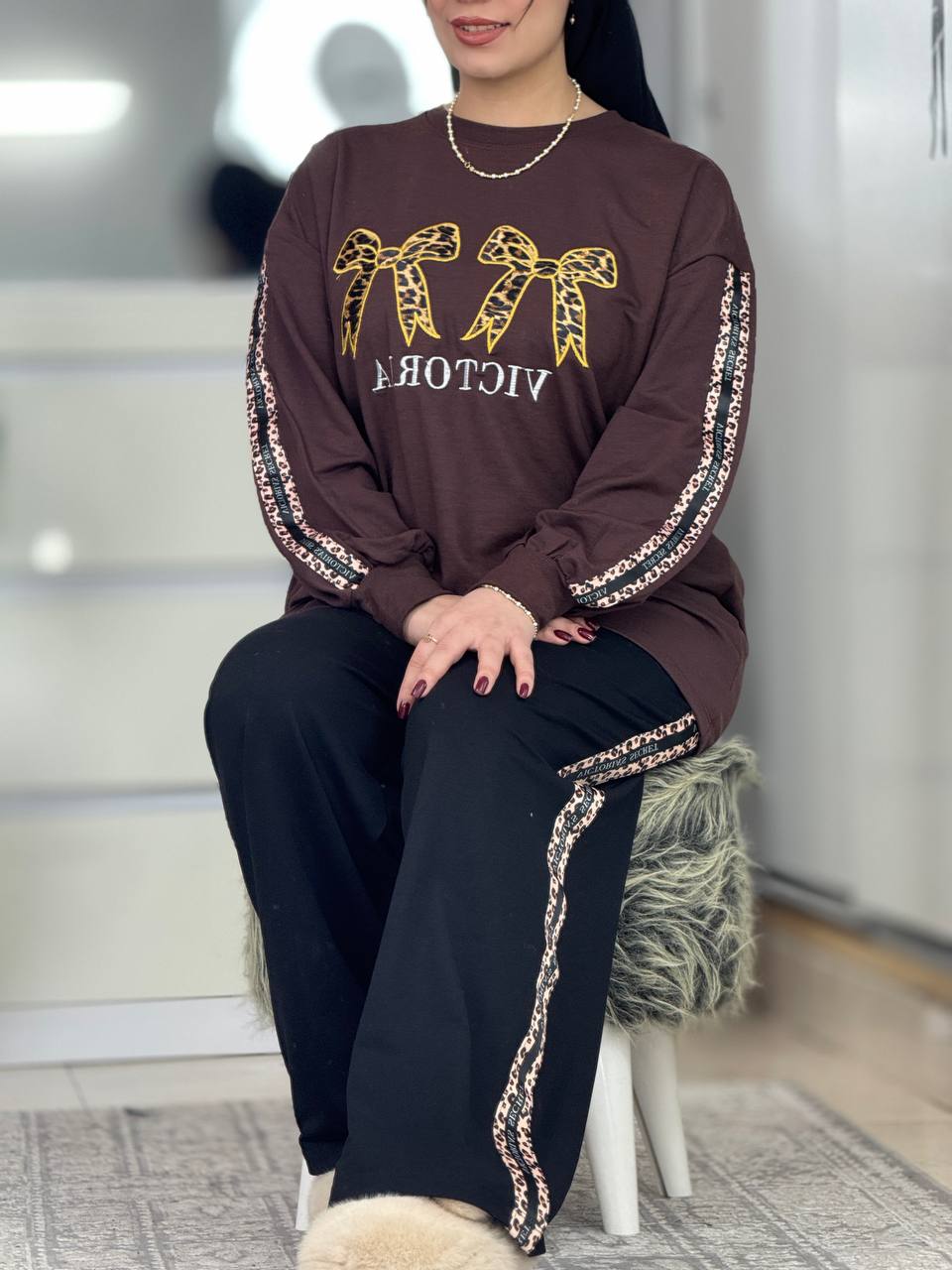 ست دورس شلوار پاپیون پلنگی کد 6305