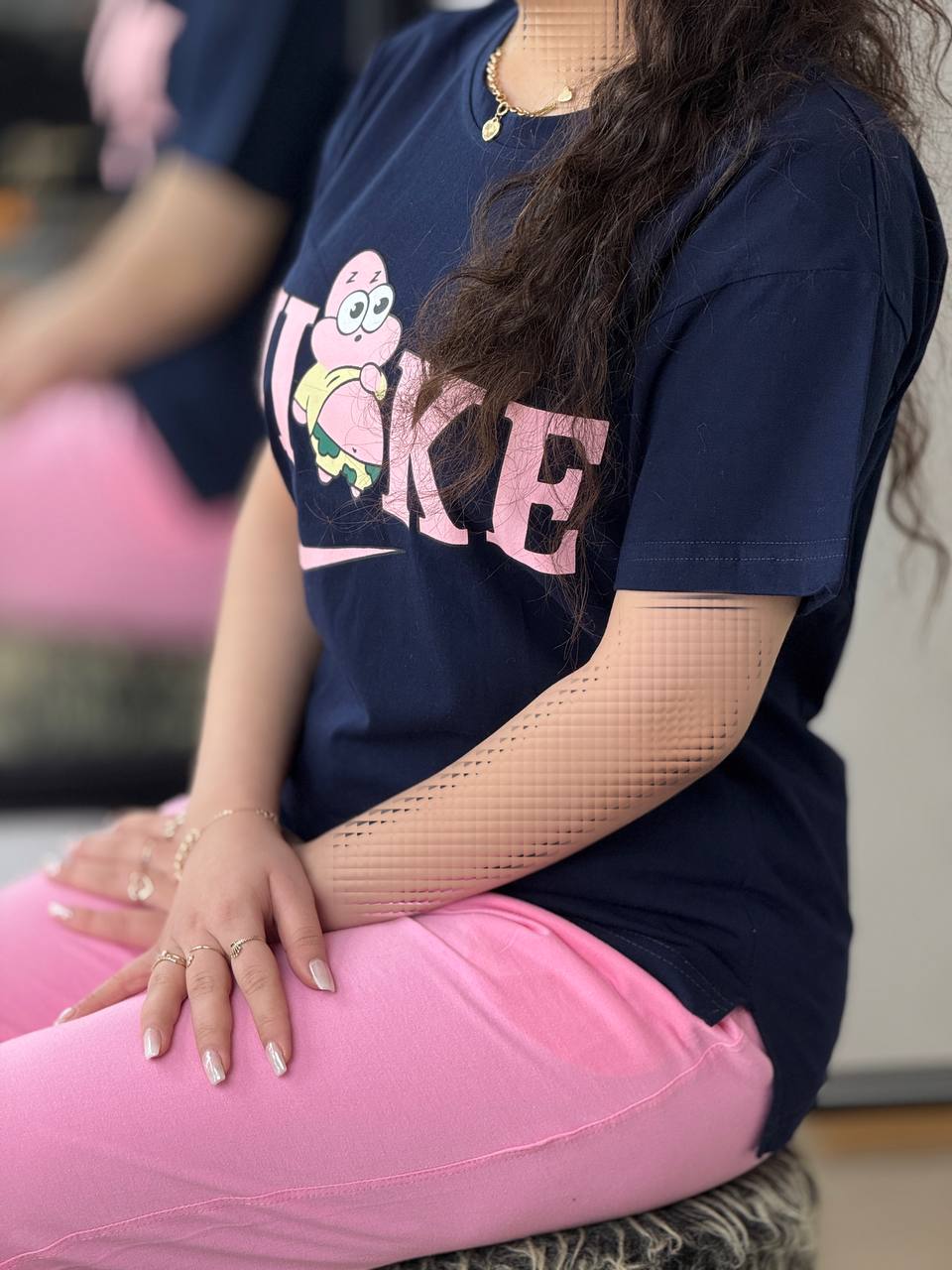 ست تیشرت شلوار سرمه ای صورتی کد 6491