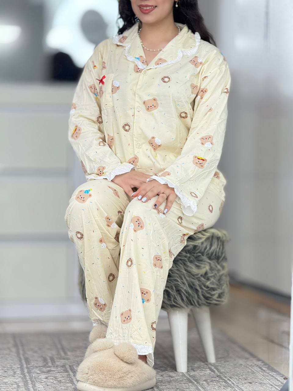 ست دکمه دار استین بلند نباتی خرسی کد 6230