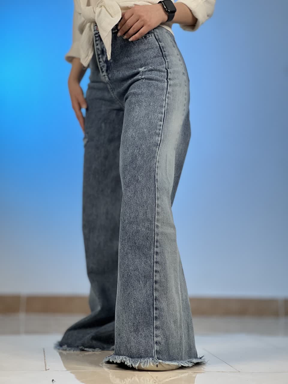 شلوار شافل بگ - شلوار جین شافل بگ ابی ۵۸۲۴ شلوار جین شافل بگ ابی ۵۸۲۴-3