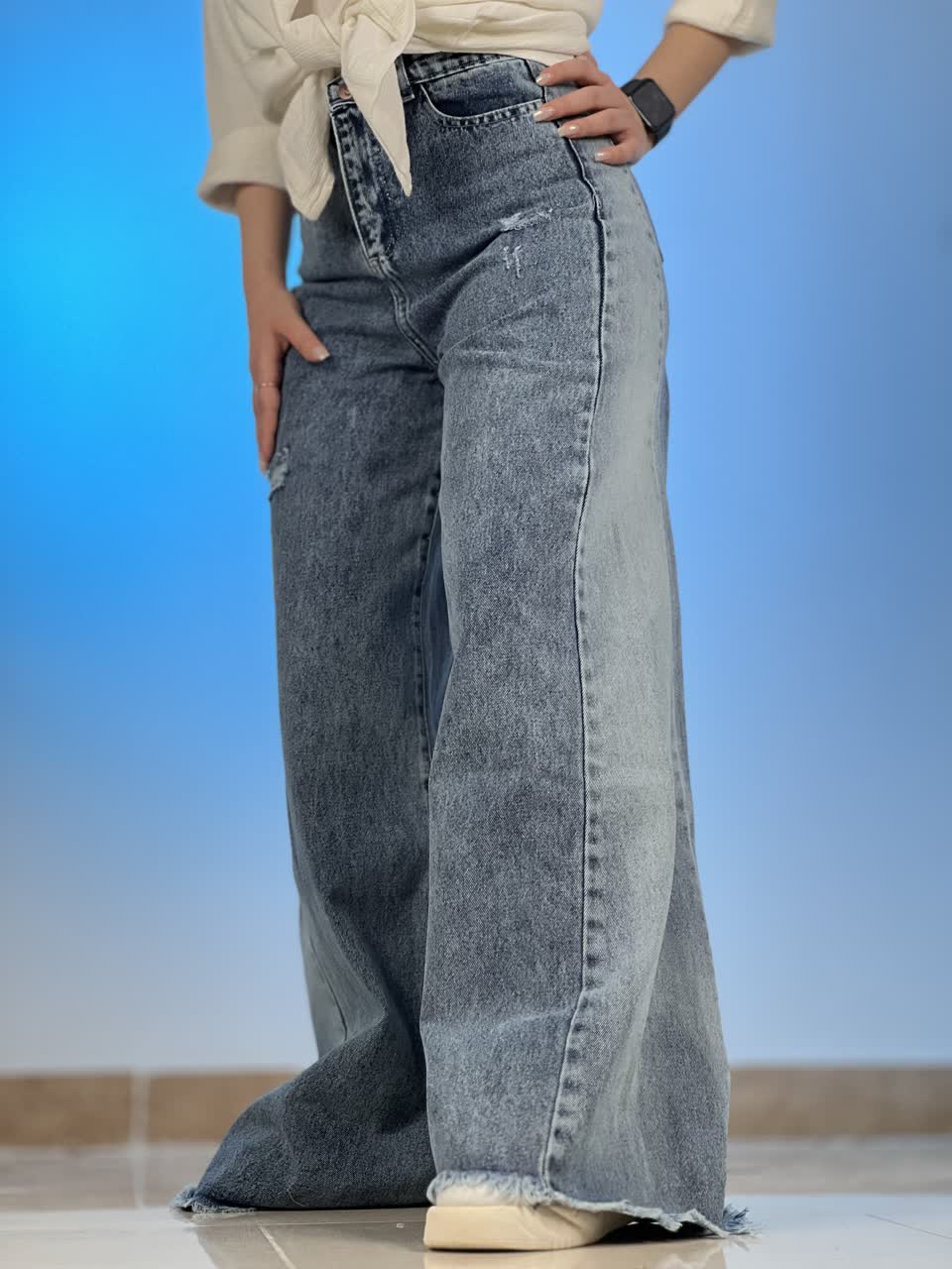 شلوار شافل بگ - شلوار جین شافل بگ ابی ۵۸۲۴ شلوار جین شافل بگ ابی ۵۸۲۴-1