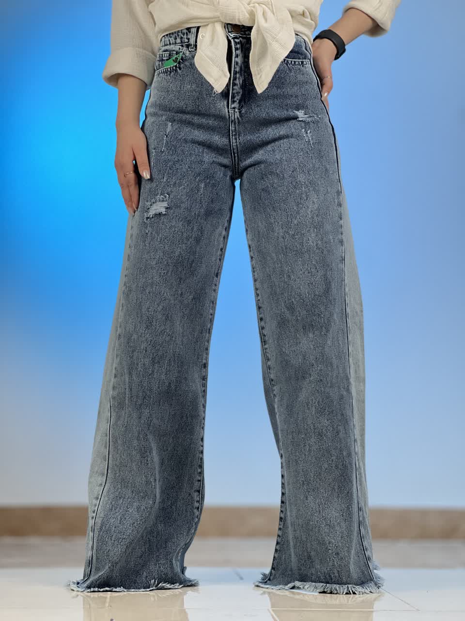 شلوار شافل بگ - شلوار جین شافل بگ ابی ۵۸۲۴ شلوار جین شافل بگ ابی ۵۸۲۴-2