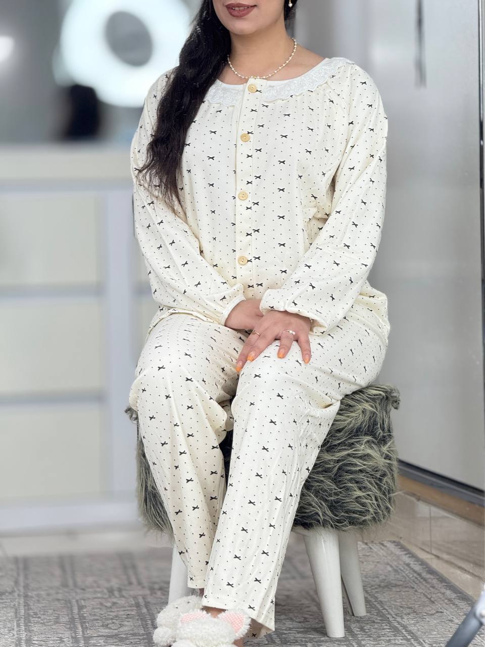 ست دکمه دار پاییزه پاپیون کد 6297