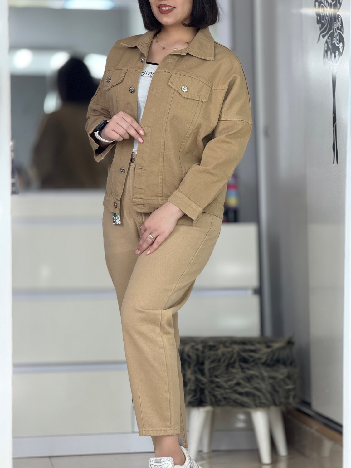 ست کت شلوار کتان کرم کد 42573