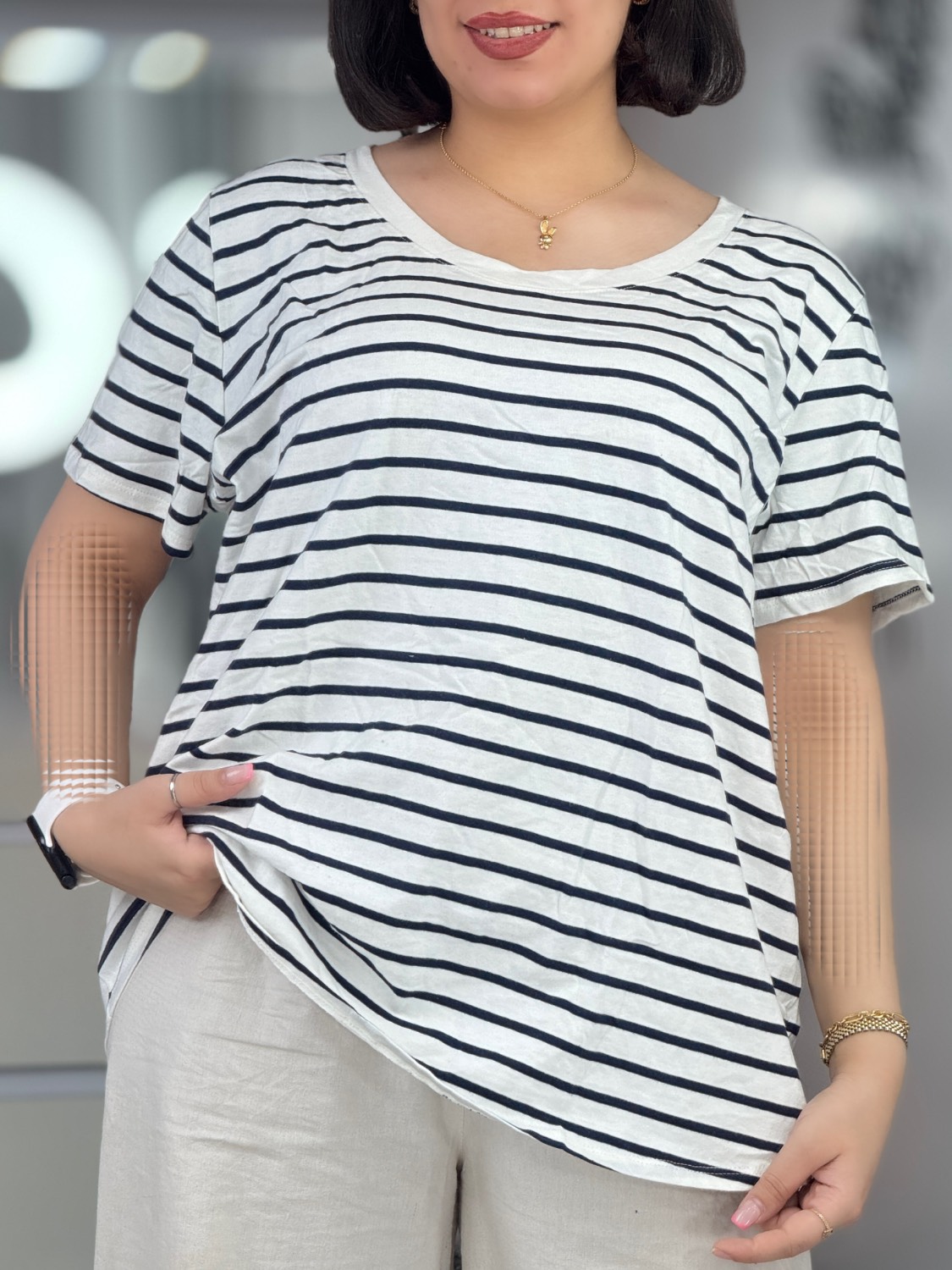 تیشرت وارداتی سفید راه راه کد 42635