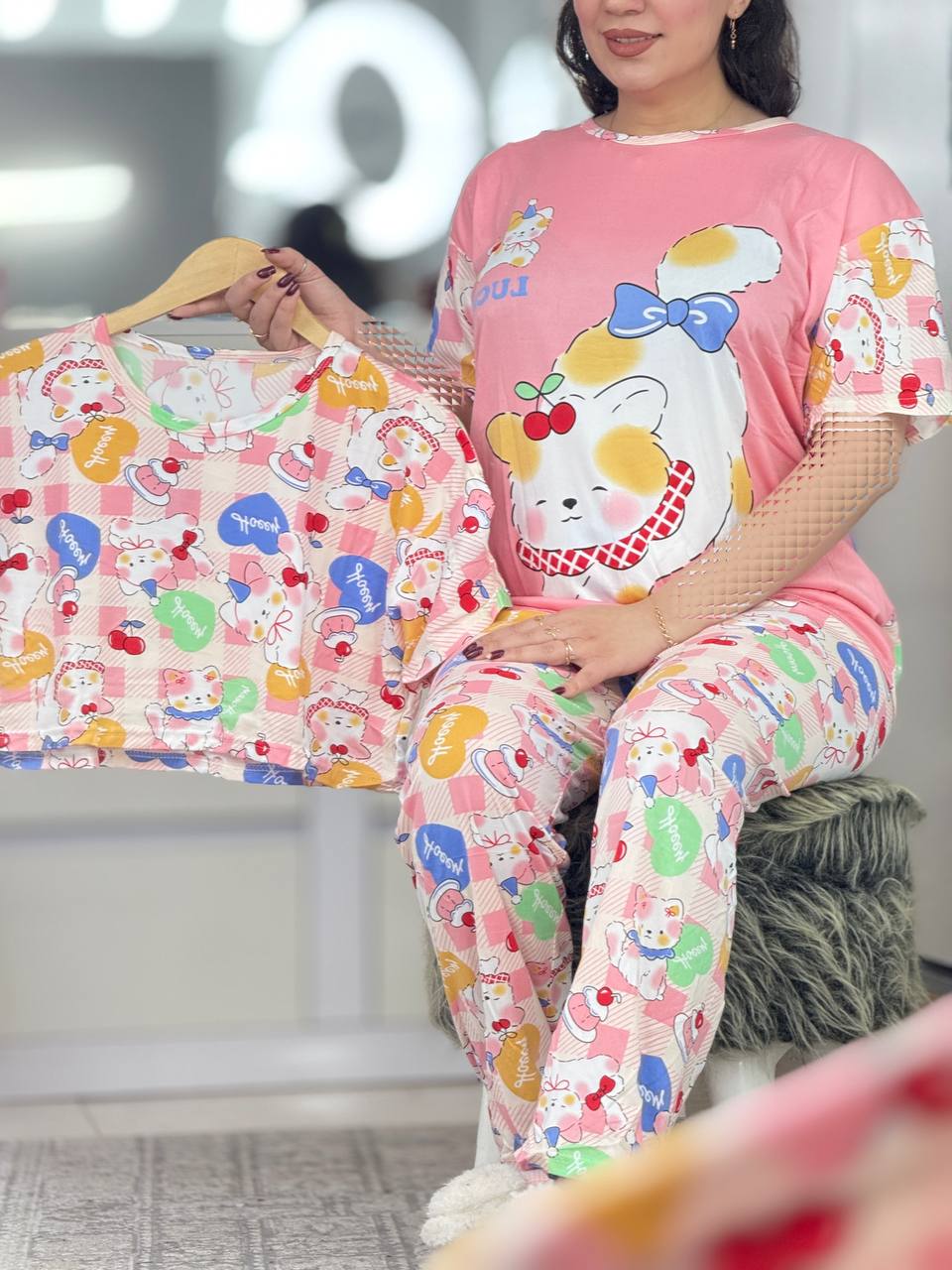 ست سه تیکه گربه صورتی کد 6426