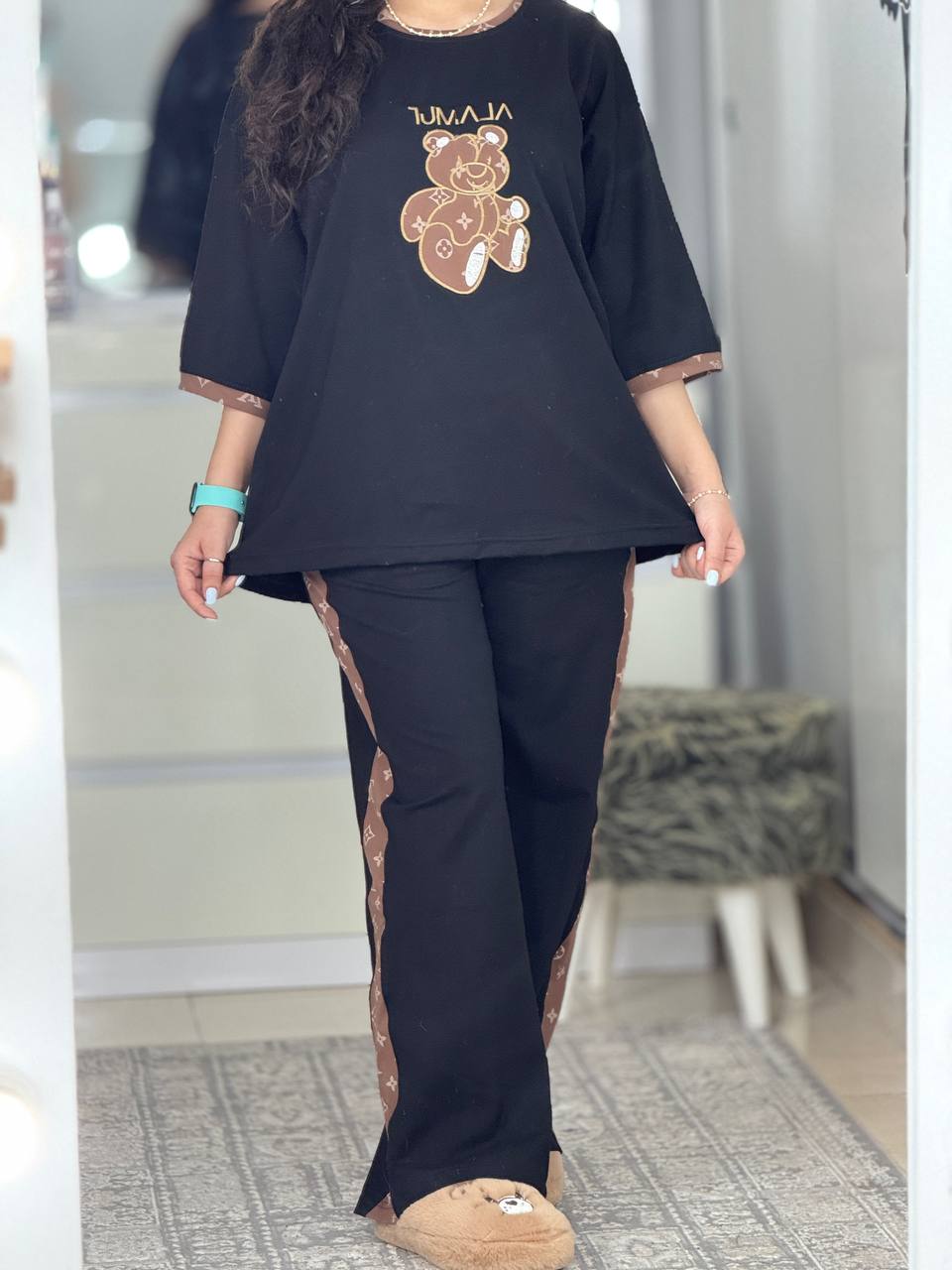 ست بگی نواردار خرس قهوه ای کد 6395