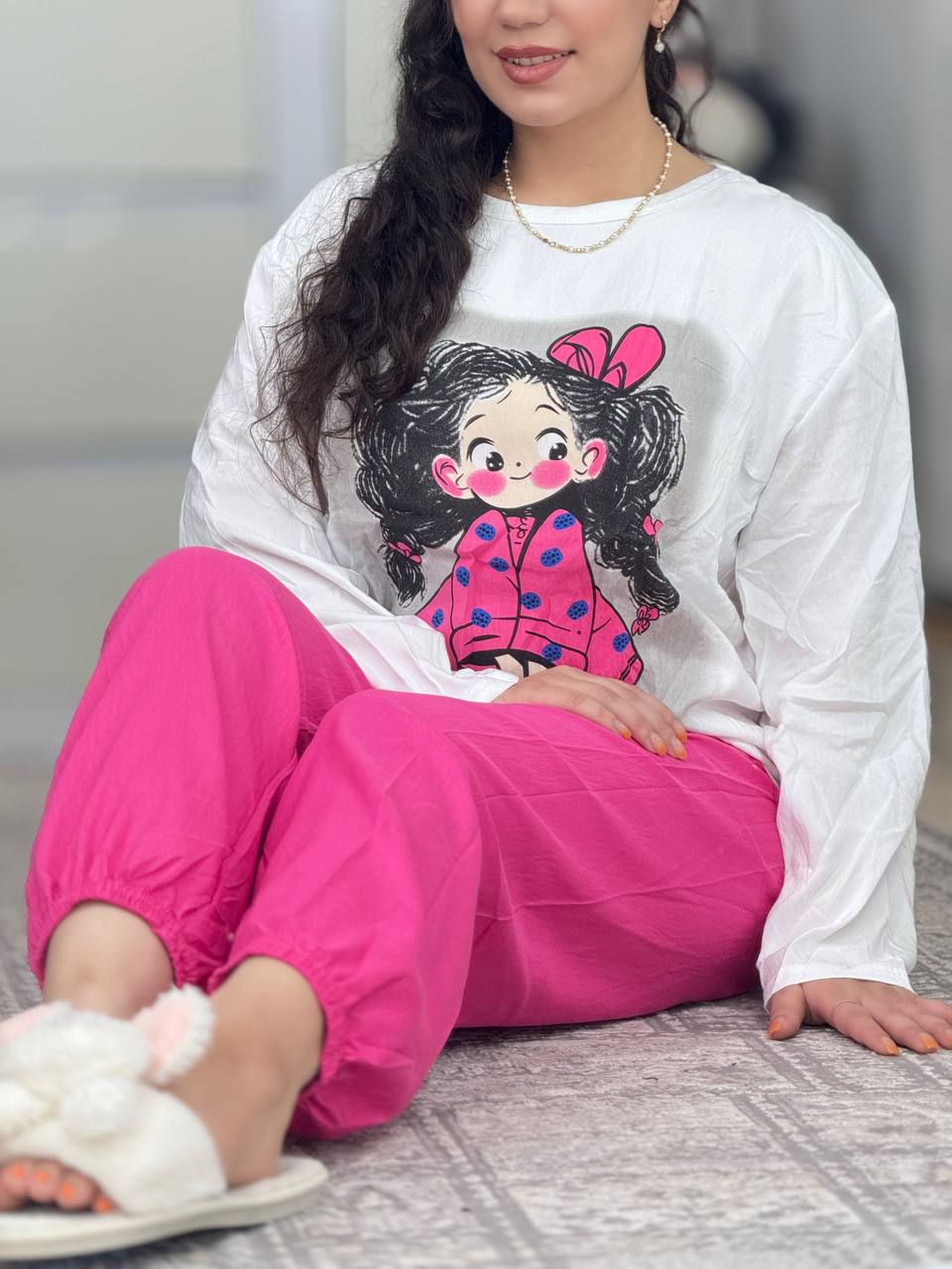 ست استین بلند وارداتی سرخابی کد6196