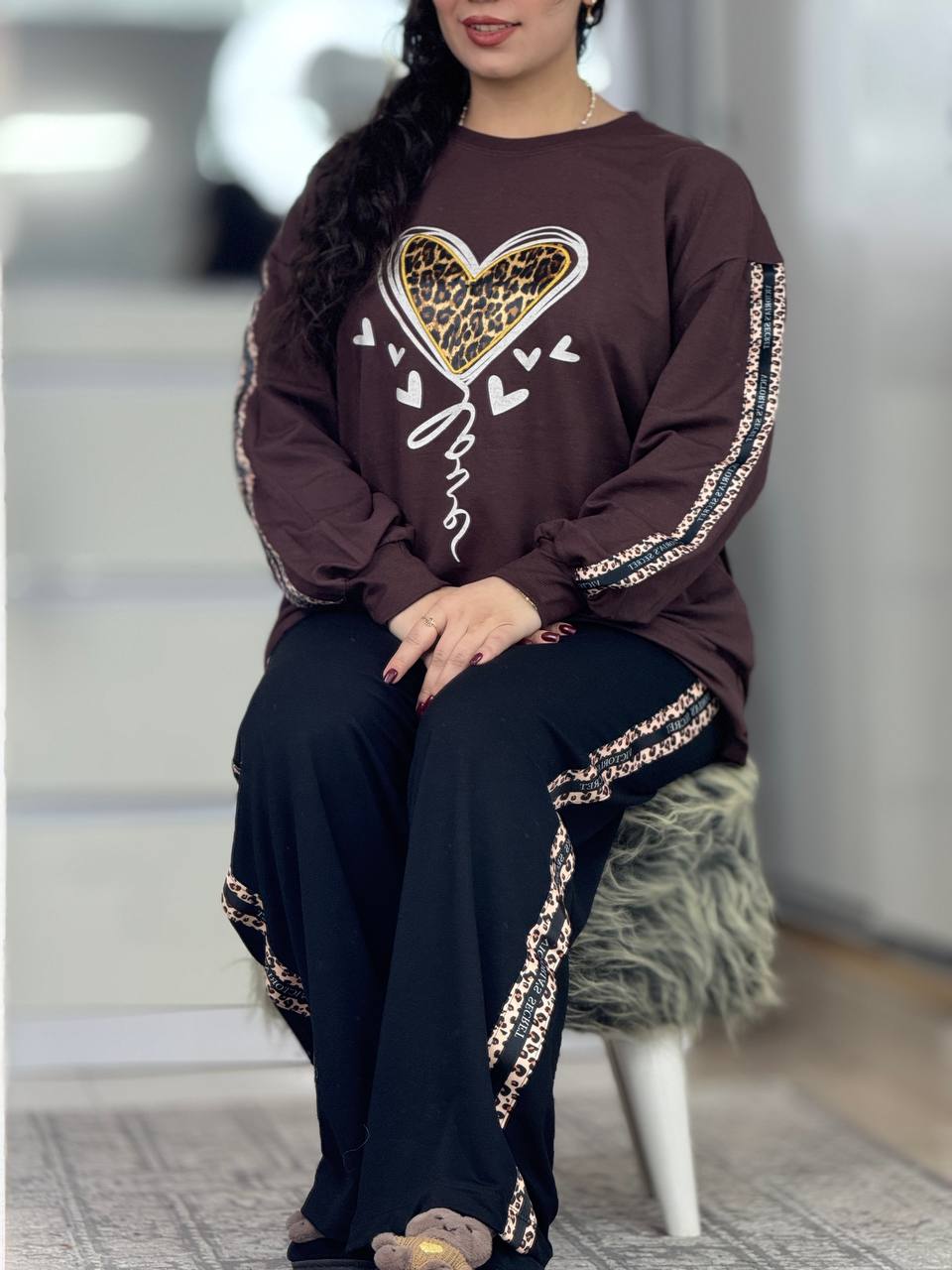 ست دورس شلوار قلب پلنگی کد 6331