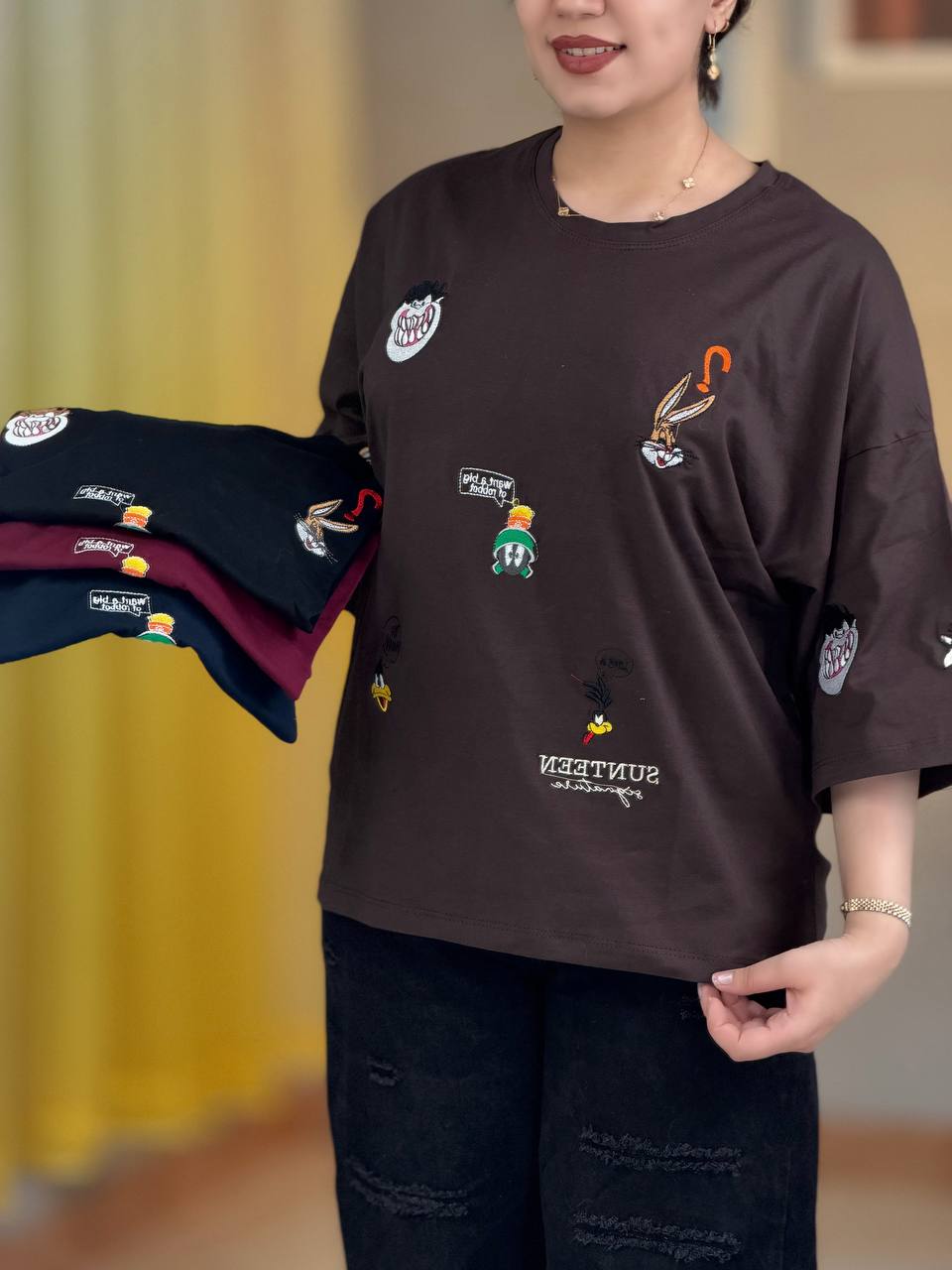 تیشرت باکسی گلدوزی شده کد 29570