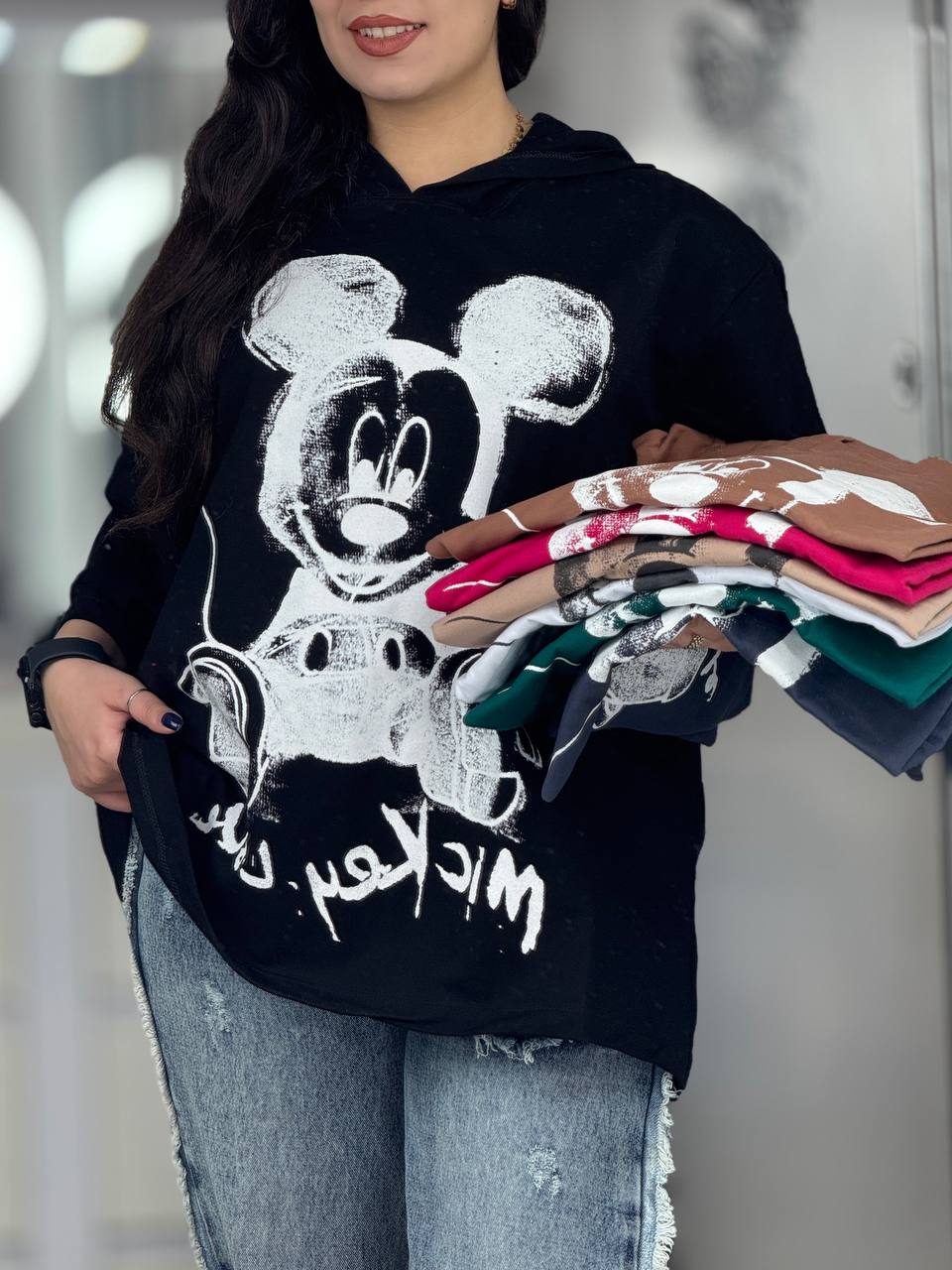 تیشرت لانگ کلاهدار میکی موس کد 6591