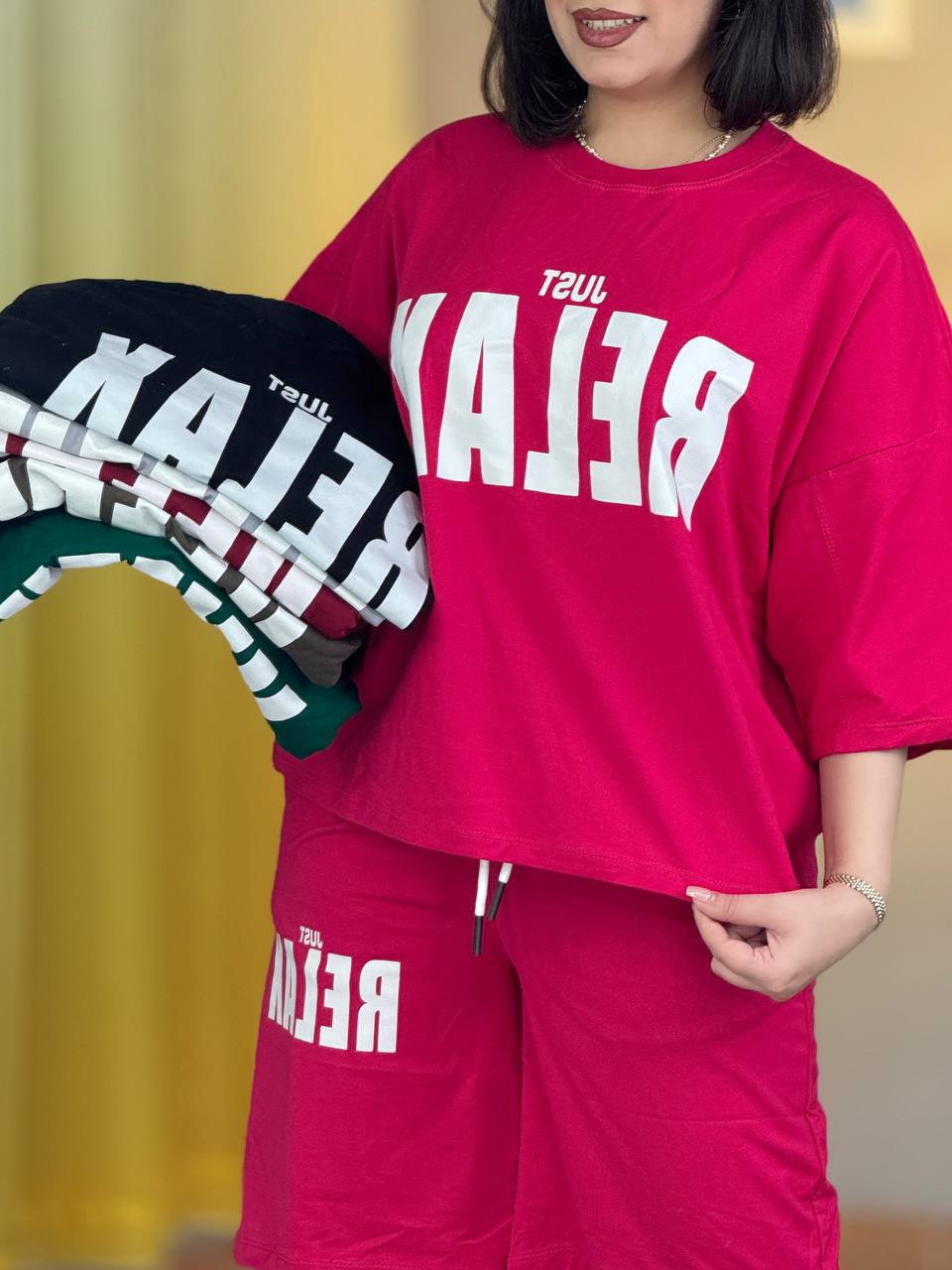 ست باکسی شلوارک ریلکس کد 29362