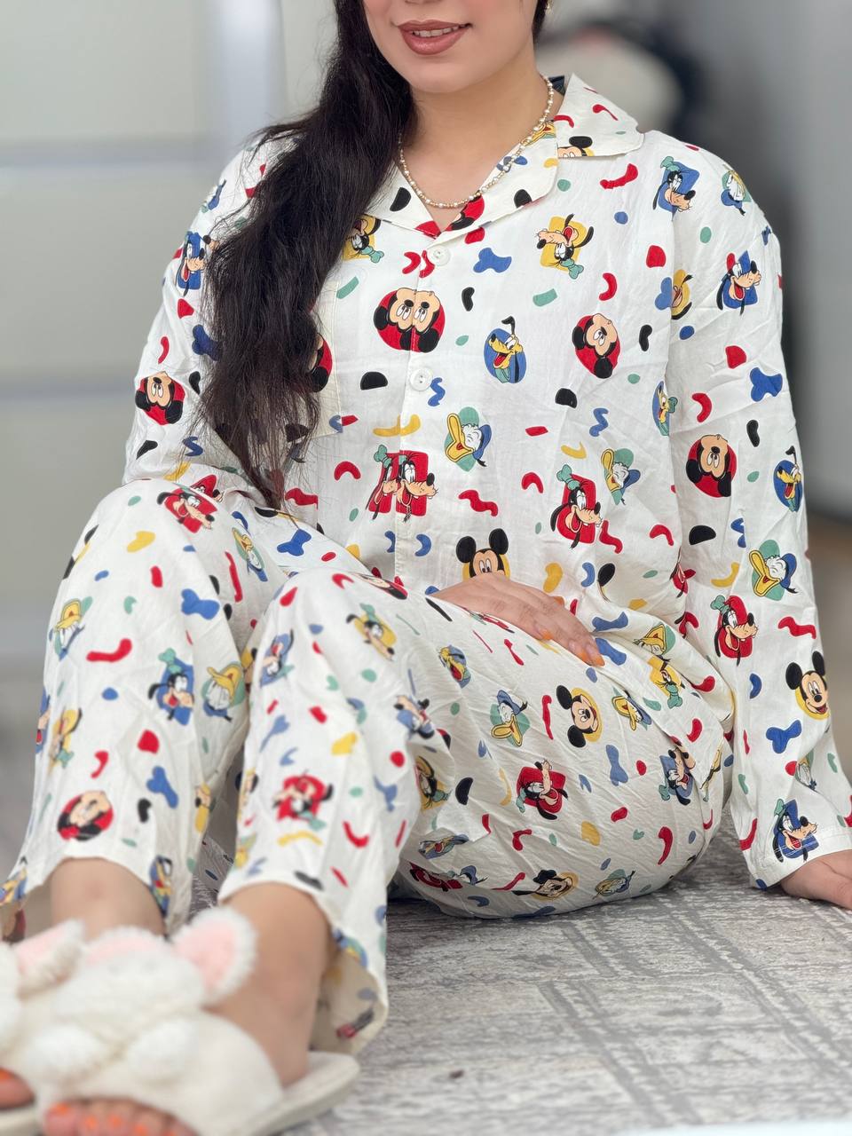 ست دکمه دار استین بلند میکی موس کد6261