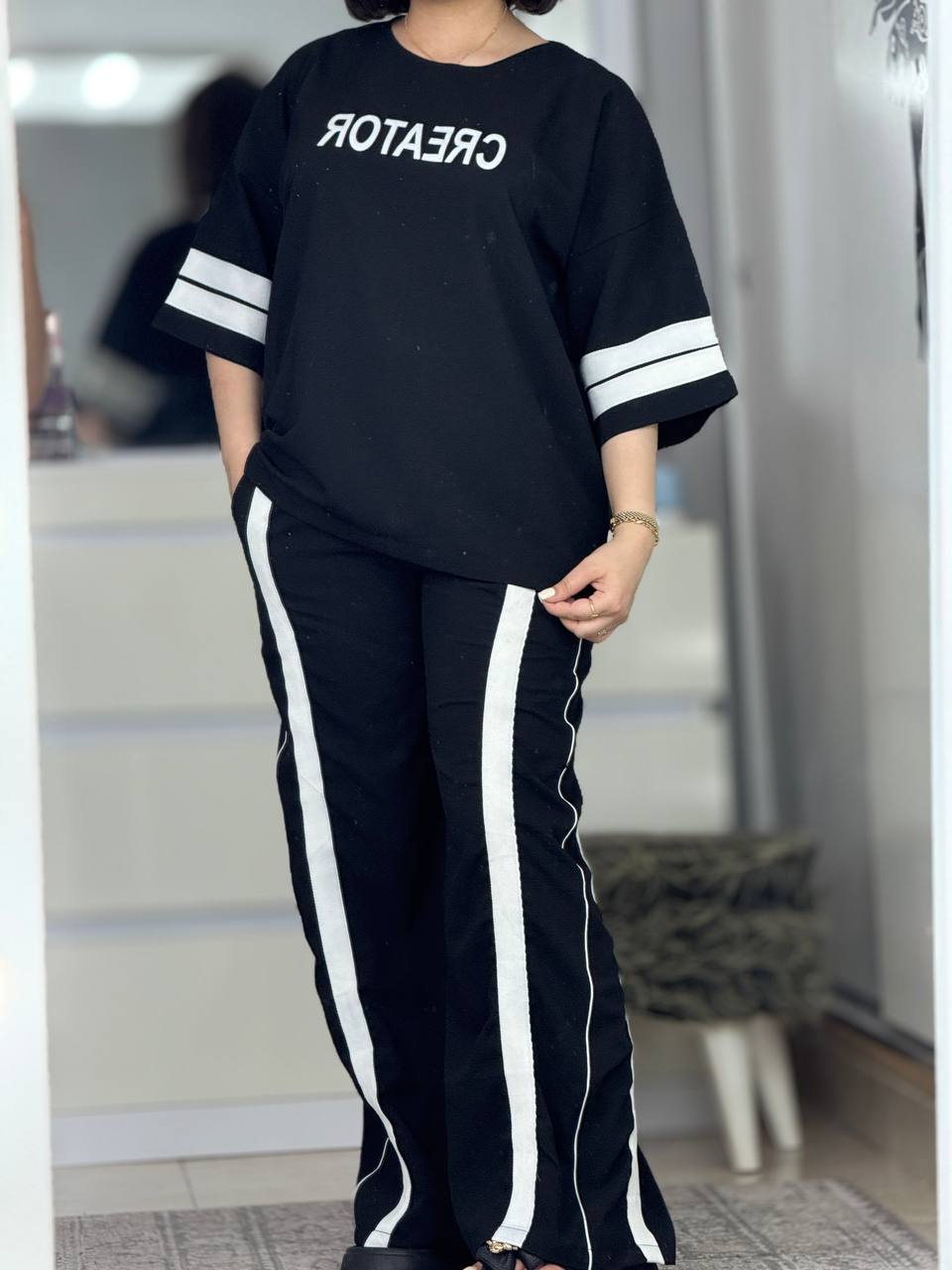 ست ینزی مشکی نوار سفید کد 42720