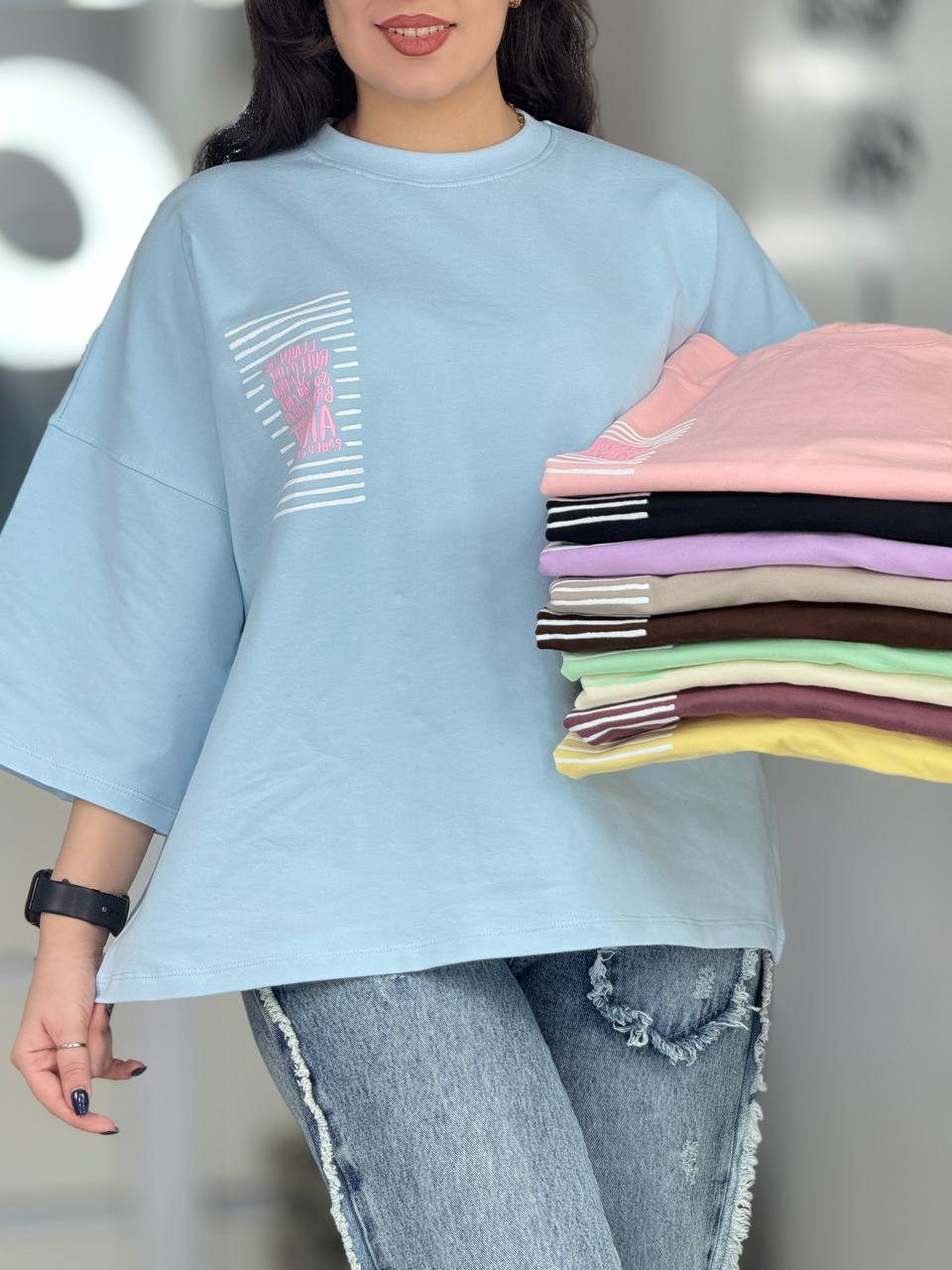 تیشرت باکسی طرح گوشه سینه کد 6602