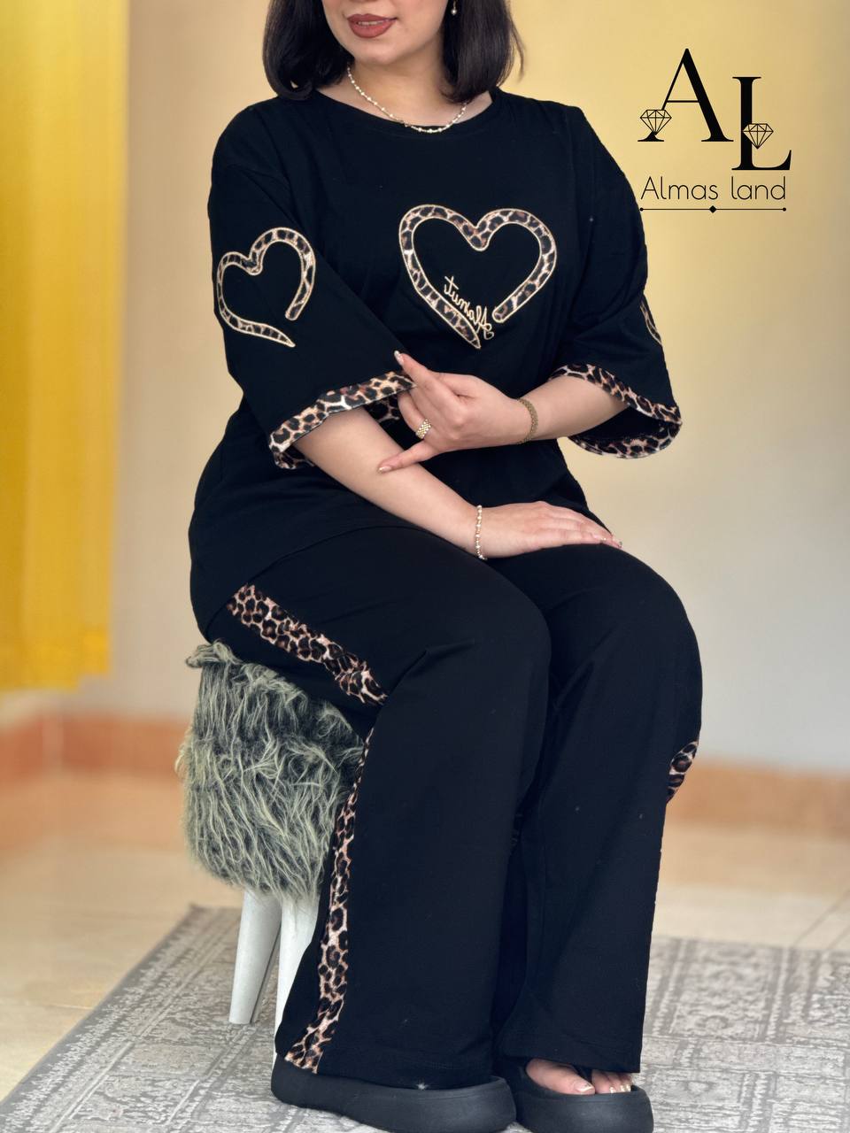 ست استین قلب مشکی پلنگی کد 29428