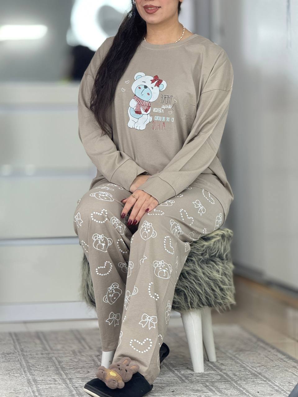 ست بلوز شلوار استین بلند خرس شال گردن کد 6357