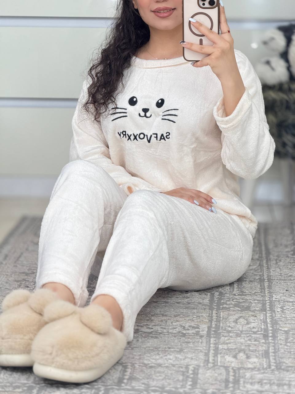 ست حوله ای شیری گربه کد 6212