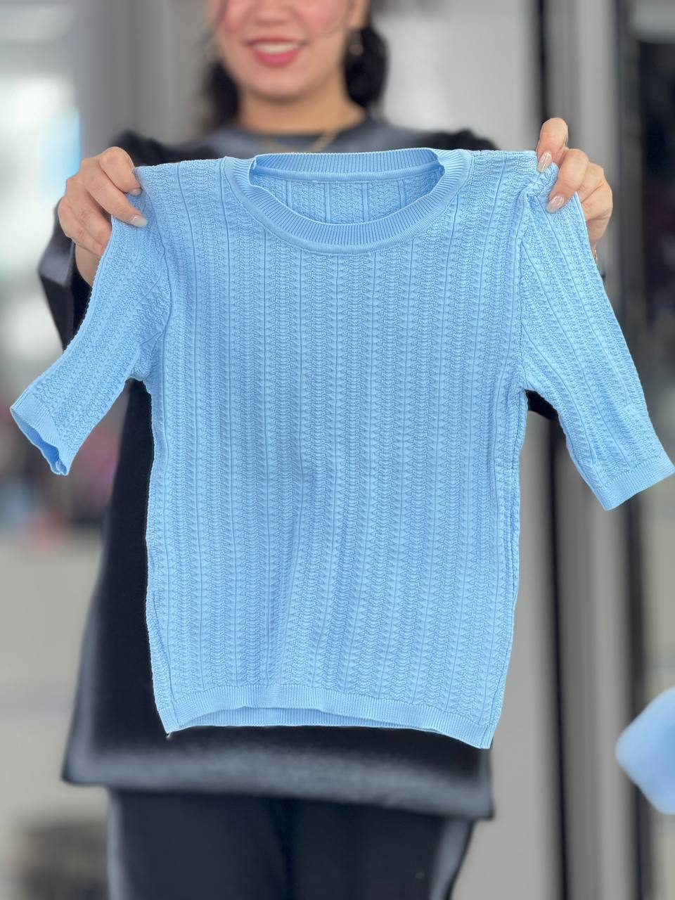 تیشرت یقه هفت ابی کد 33454