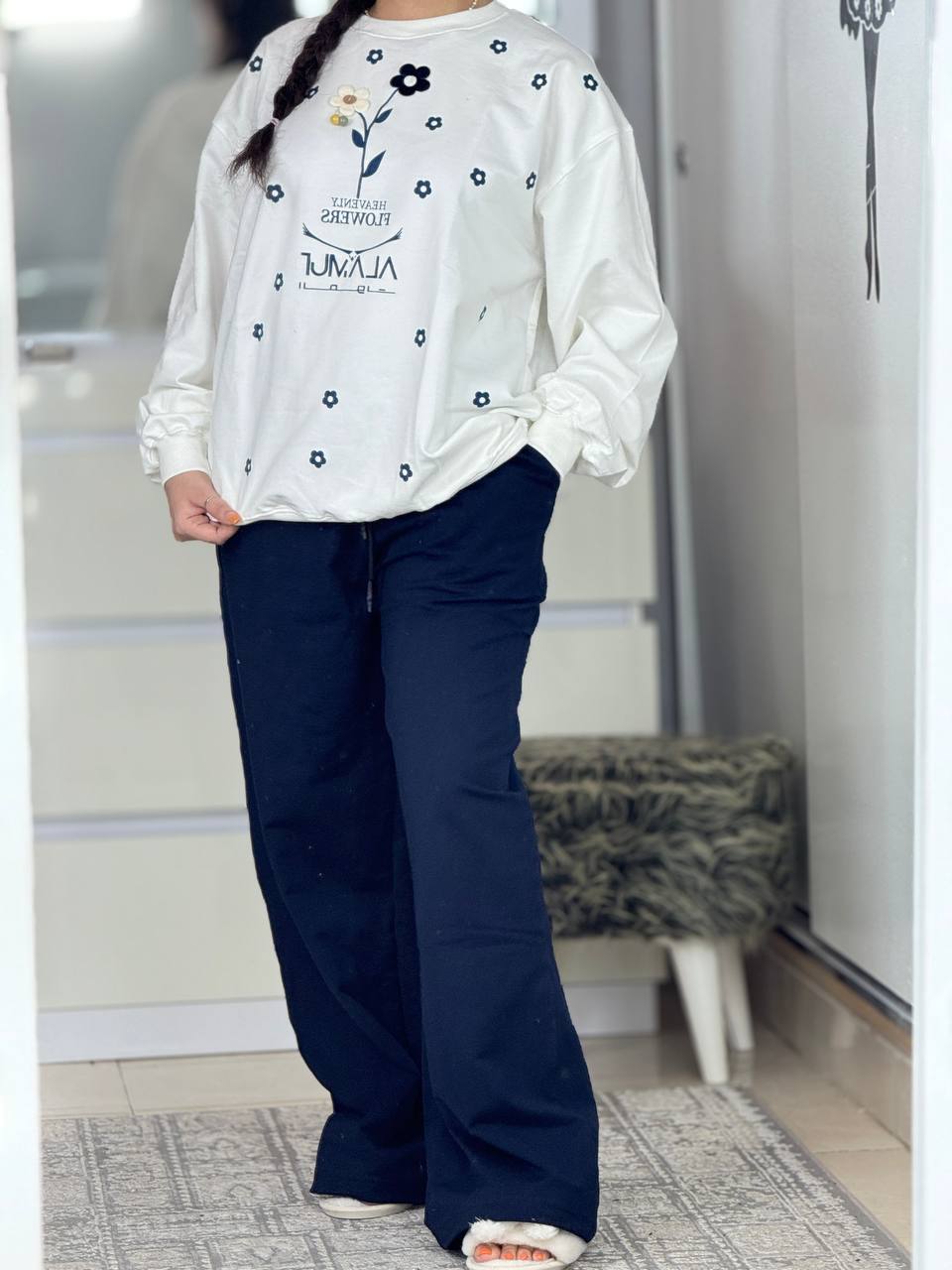 ست دورس شلوار بگی گل برجسته کد 6138