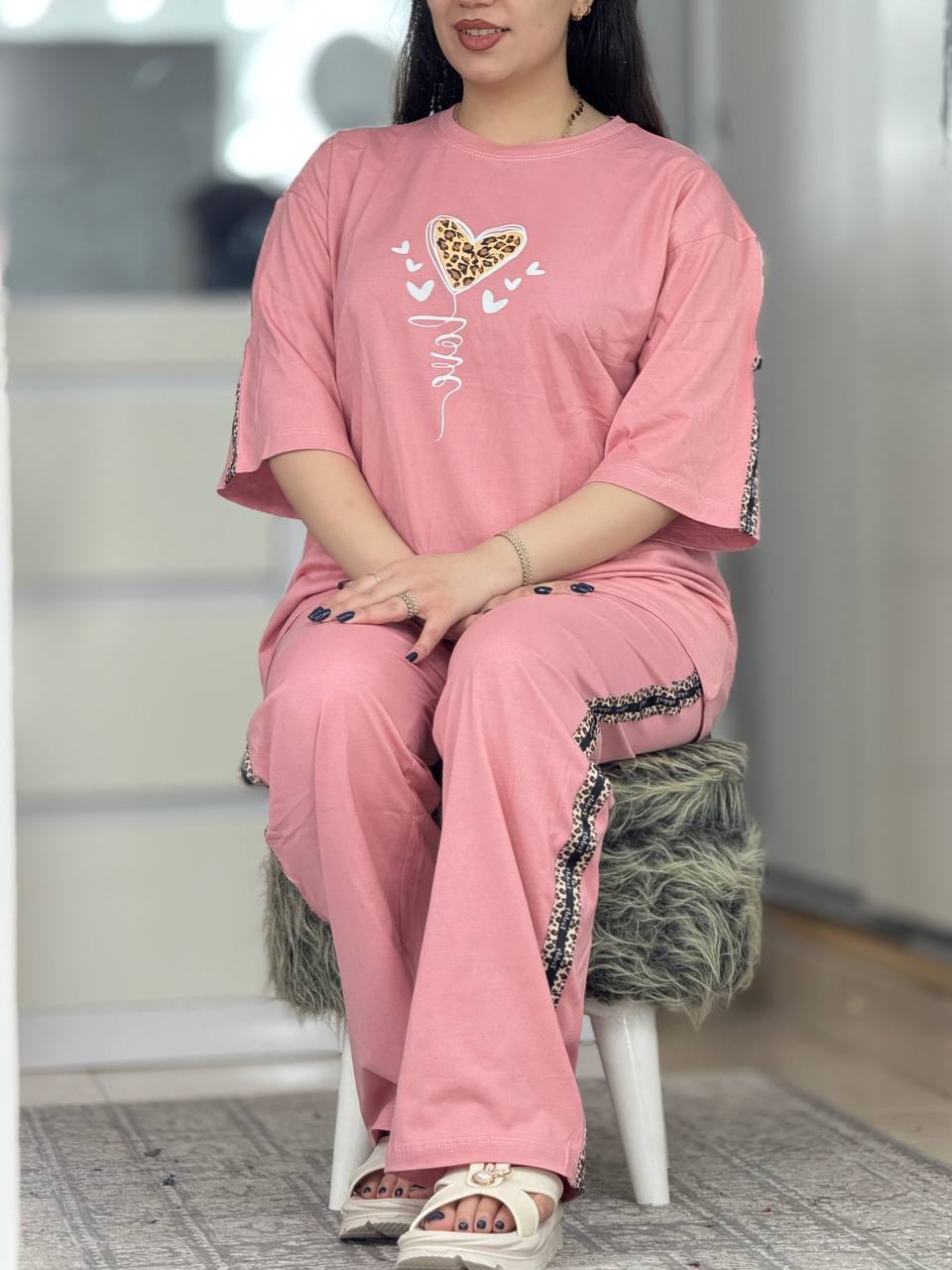 ست پلنگی رنگی قلب کد 33458