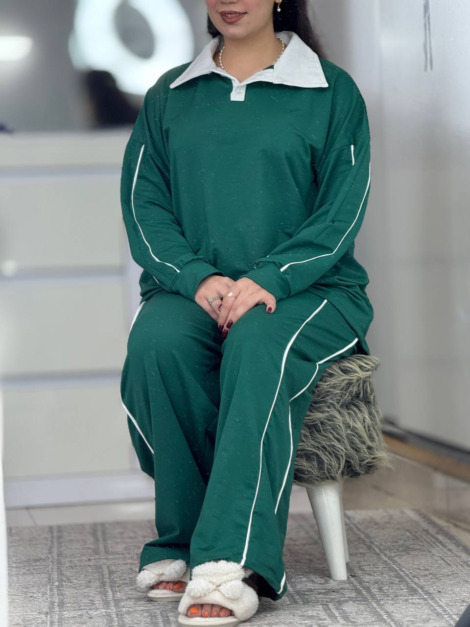 ست استین بلند یقه دار مغزی دوزی کد 6397