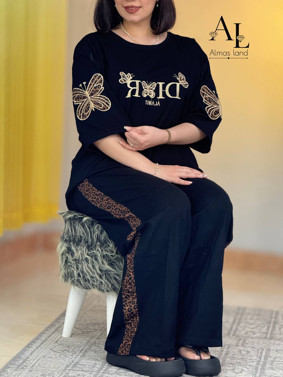 ست مشکی استین پروانه پلنگی کد 42607