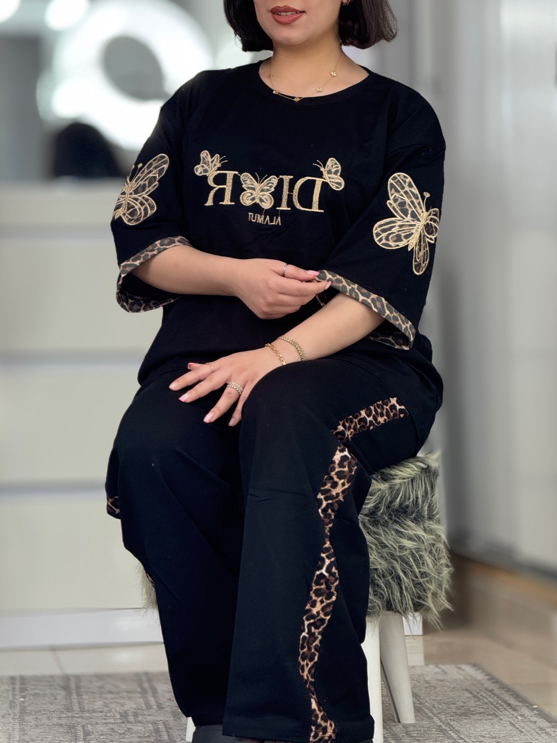 ست مشکی استین پروانه پلنگی کد 42607