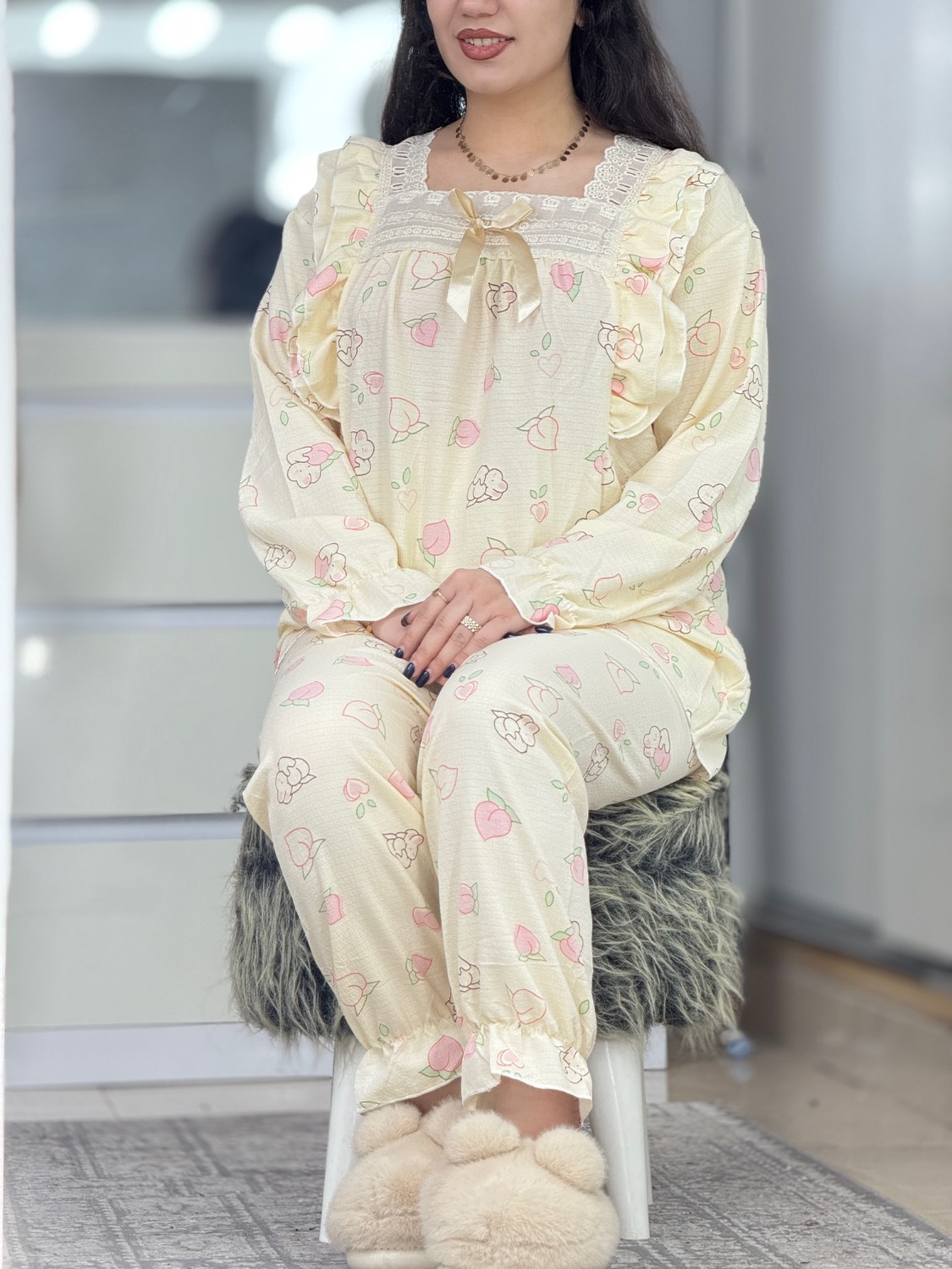 ست یقه گیپور خرگوش و هلو کد 33500