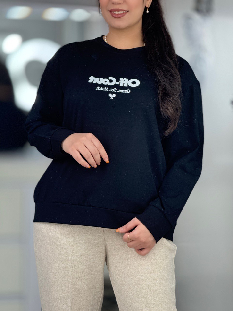 تیشرت،دورس،کراپ،بلوز استین بلند - بلوز استین بلند مچ دار فونت بزرگ کد 6287 بلوز استین بلند مچ دار فونت بزرگ کد 6287-5