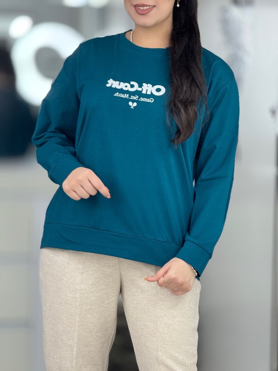 تیشرت،دورس،کراپ،بلوز استین بلند - بلوز استین بلند مچ دار فونت بزرگ کد 6287 بلوز استین بلند مچ دار فونت بزرگ کد 6287-2