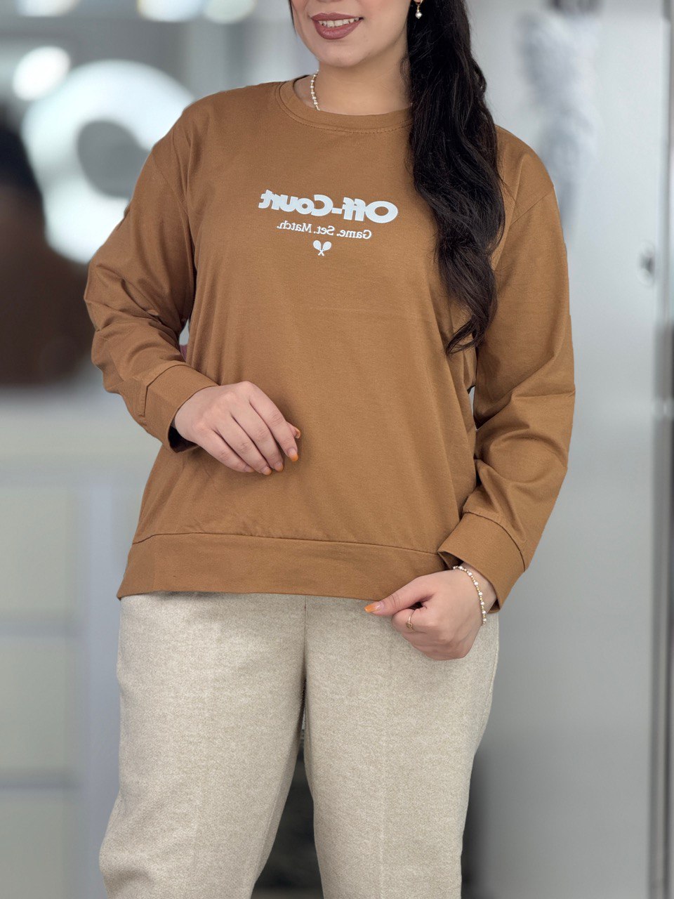 تیشرت،دورس،کراپ،بلوز استین بلند - بلوز استین بلند مچ دار فونت بزرگ کد 6287 بلوز استین بلند مچ دار فونت بزرگ کد 6287-8