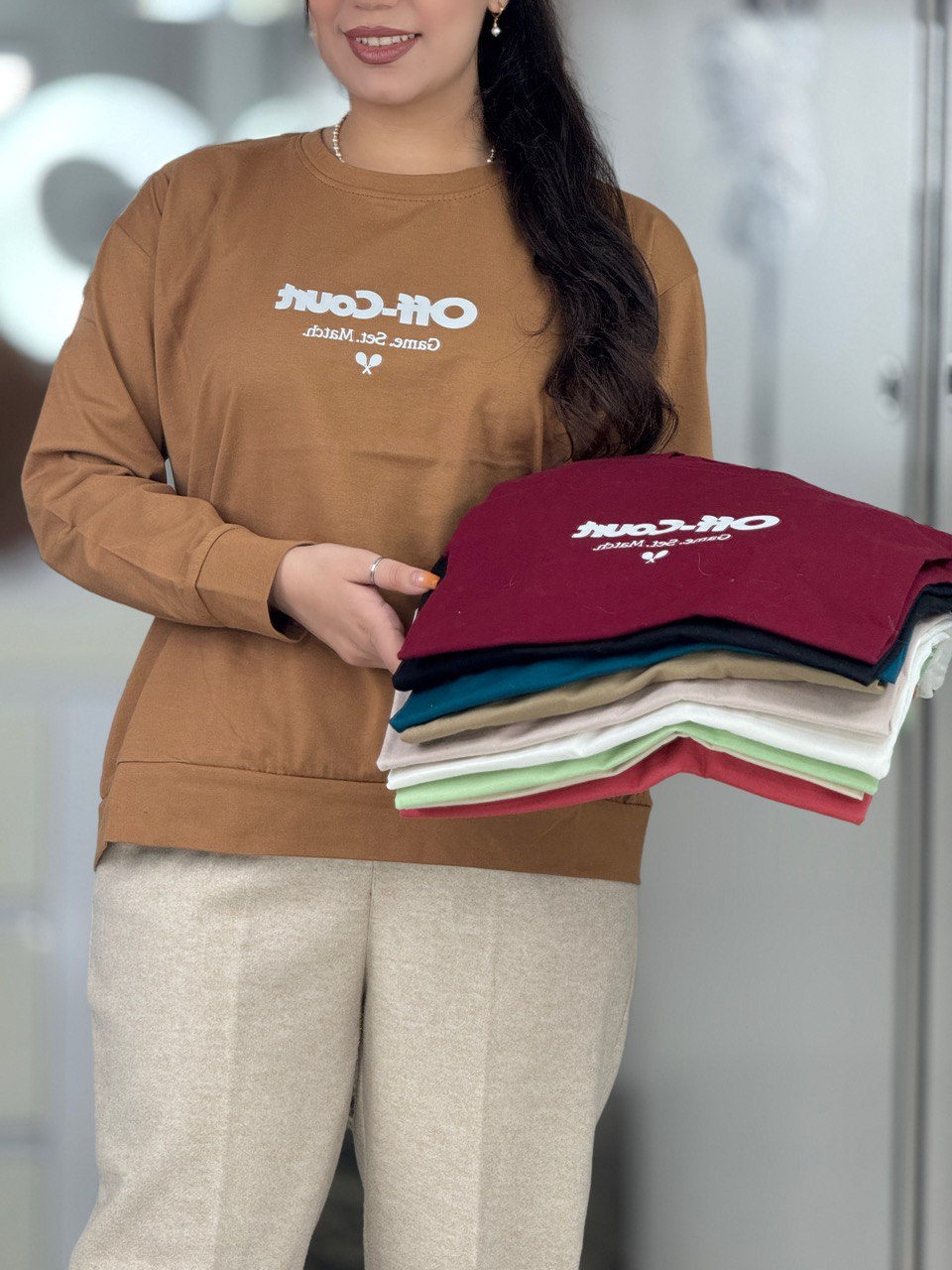 بلوز استین بلند مچ دار فونت بزرگ کد 6287