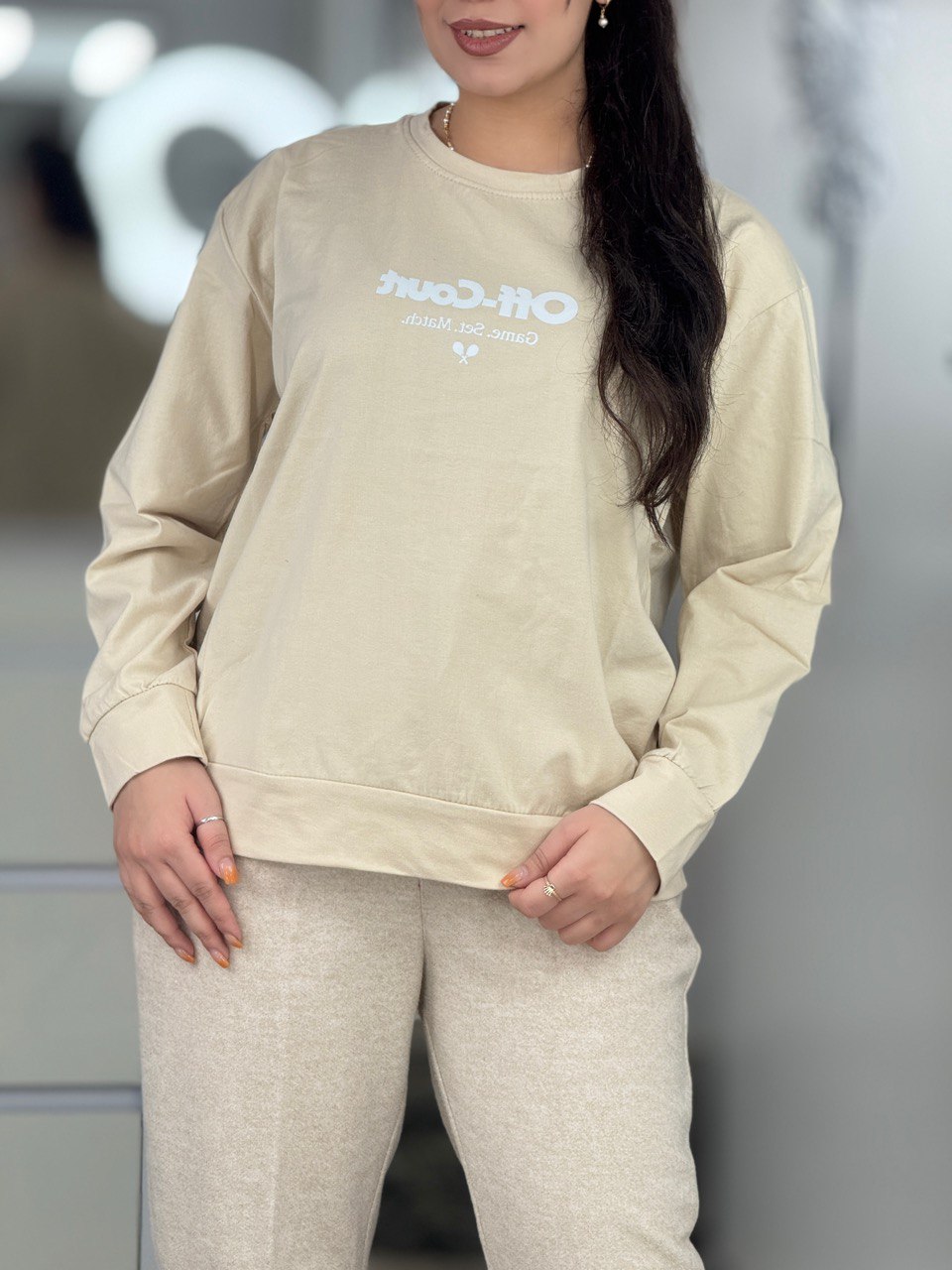 تیشرت،دورس،کراپ،بلوز استین بلند - بلوز استین بلند مچ دار فونت بزرگ کد 6287 بلوز استین بلند مچ دار فونت بزرگ کد 6287-4