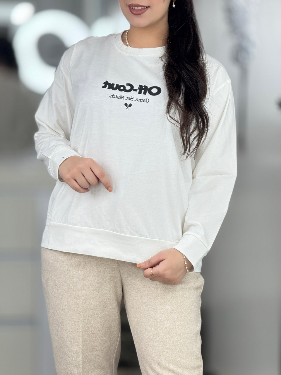 تیشرت،دورس،کراپ،بلوز استین بلند - بلوز استین بلند مچ دار فونت بزرگ کد 6287 بلوز استین بلند مچ دار فونت بزرگ کد 6287-3