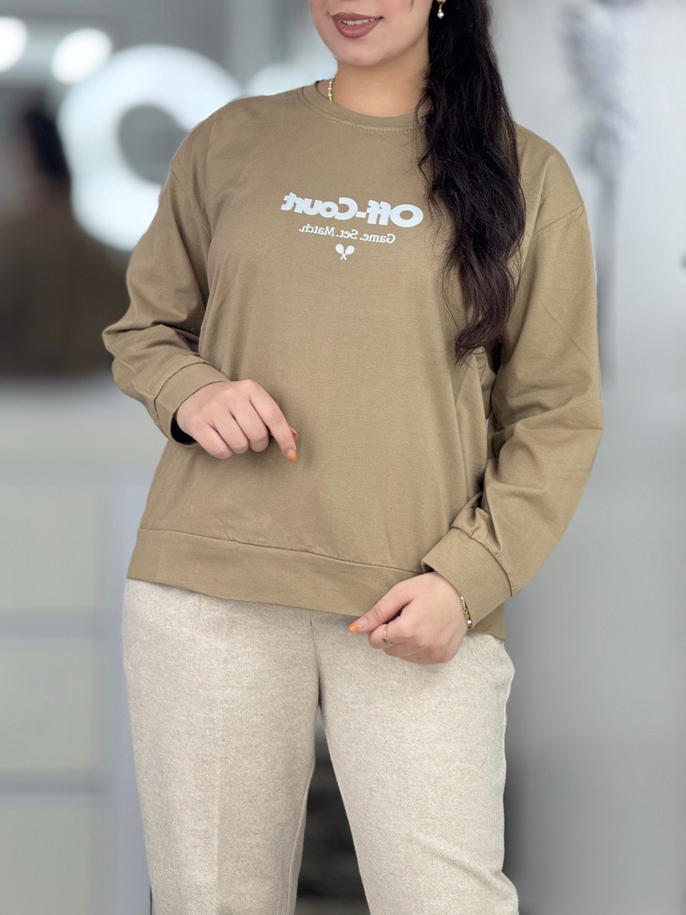 تیشرت،دورس،کراپ،بلوز استین بلند - بلوز استین بلند مچ دار فونت بزرگ کد 6287 بلوز استین بلند مچ دار فونت بزرگ کد 6287-1