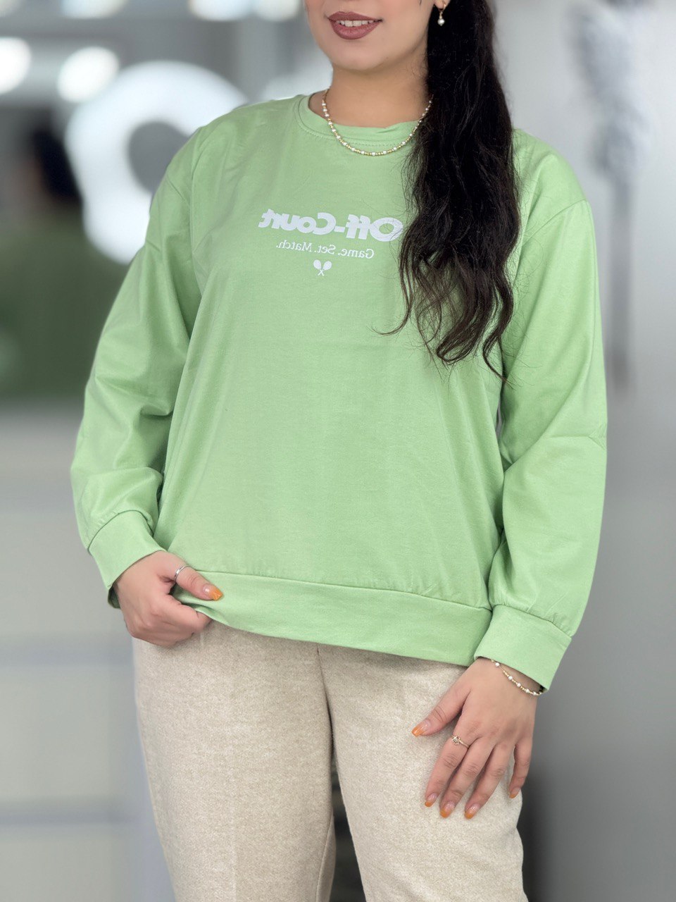 تیشرت،دورس،کراپ،بلوز استین بلند - بلوز استین بلند مچ دار فونت بزرگ کد 6287 بلوز استین بلند مچ دار فونت بزرگ کد 6287-7