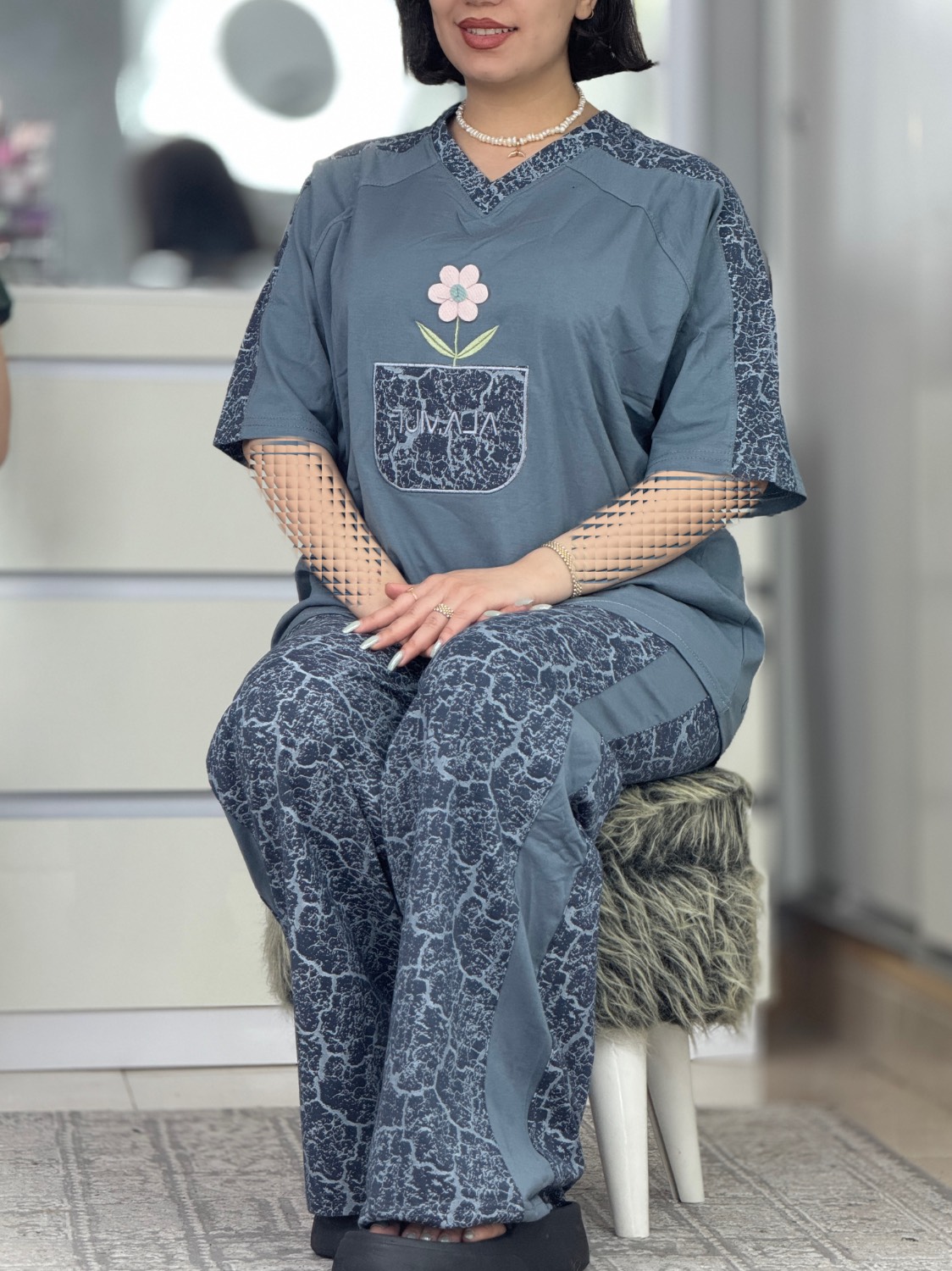 ست یقه هفت گل برجسته کد 33567 
