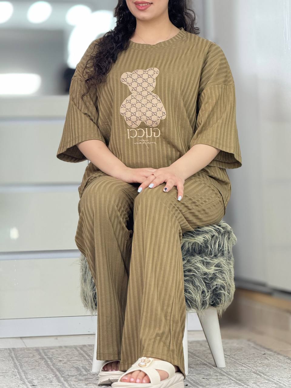 ست بگی پنبه سوزنی قهوه ای کد 6234