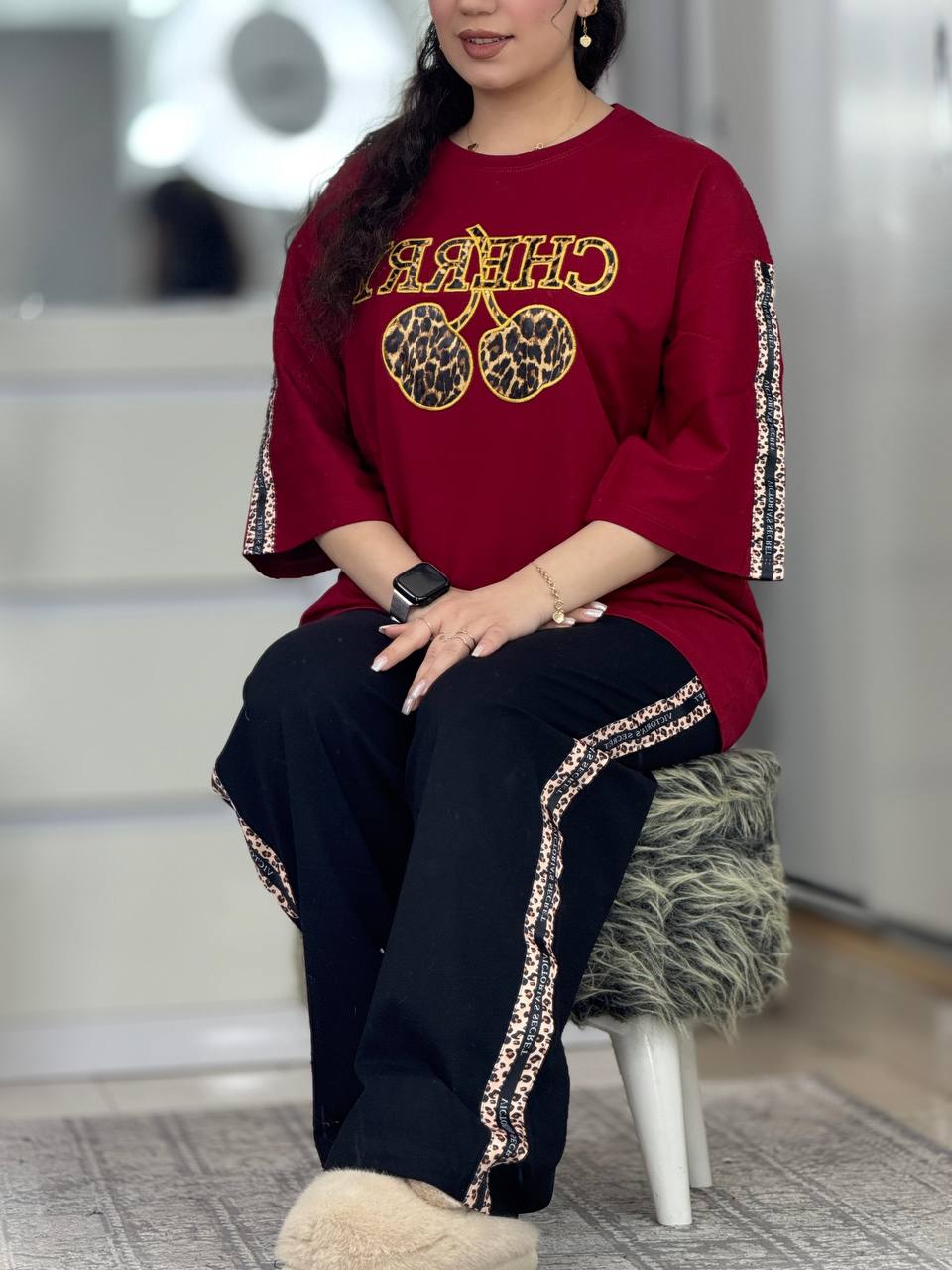 ست نیم استین گیلاس پلنگی کد 6490