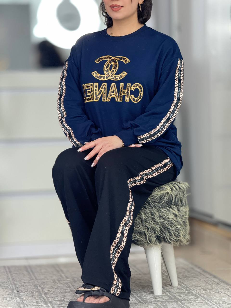 ست دورس شلوار چنل پلنگی کد 6464