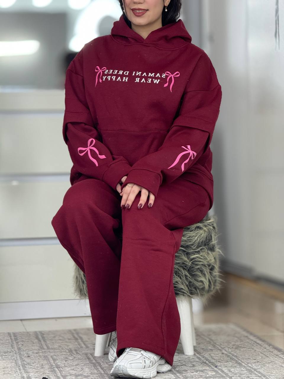 ست دورس شلوار کلاهدار پاپیون کد 6406