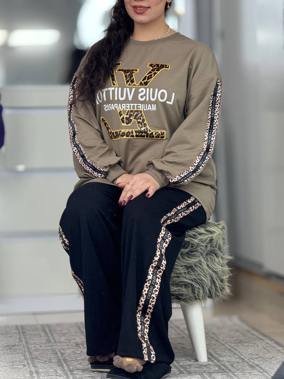 ست دورس شلوار ال وی پلنگی کد 6332